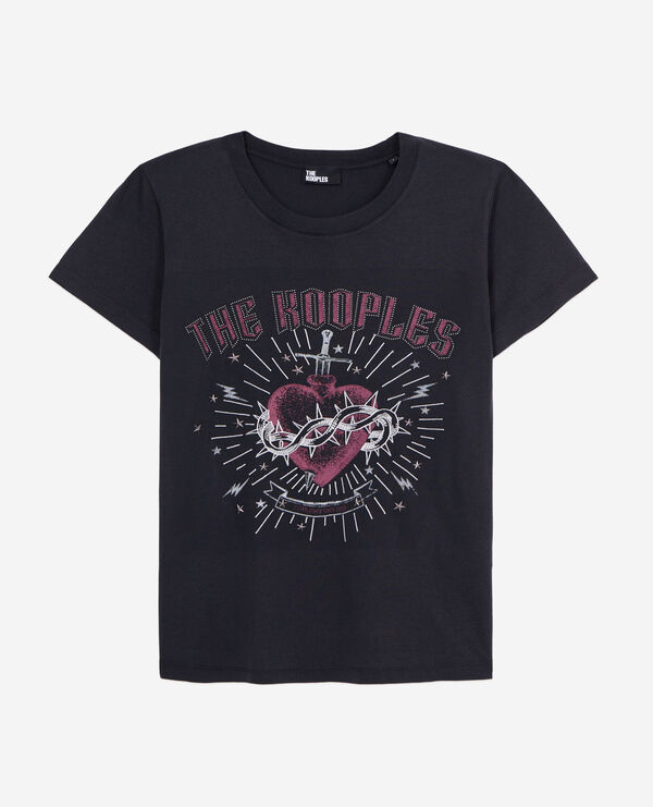 t-shirt femme noir avec sérigraphie dagger through heart