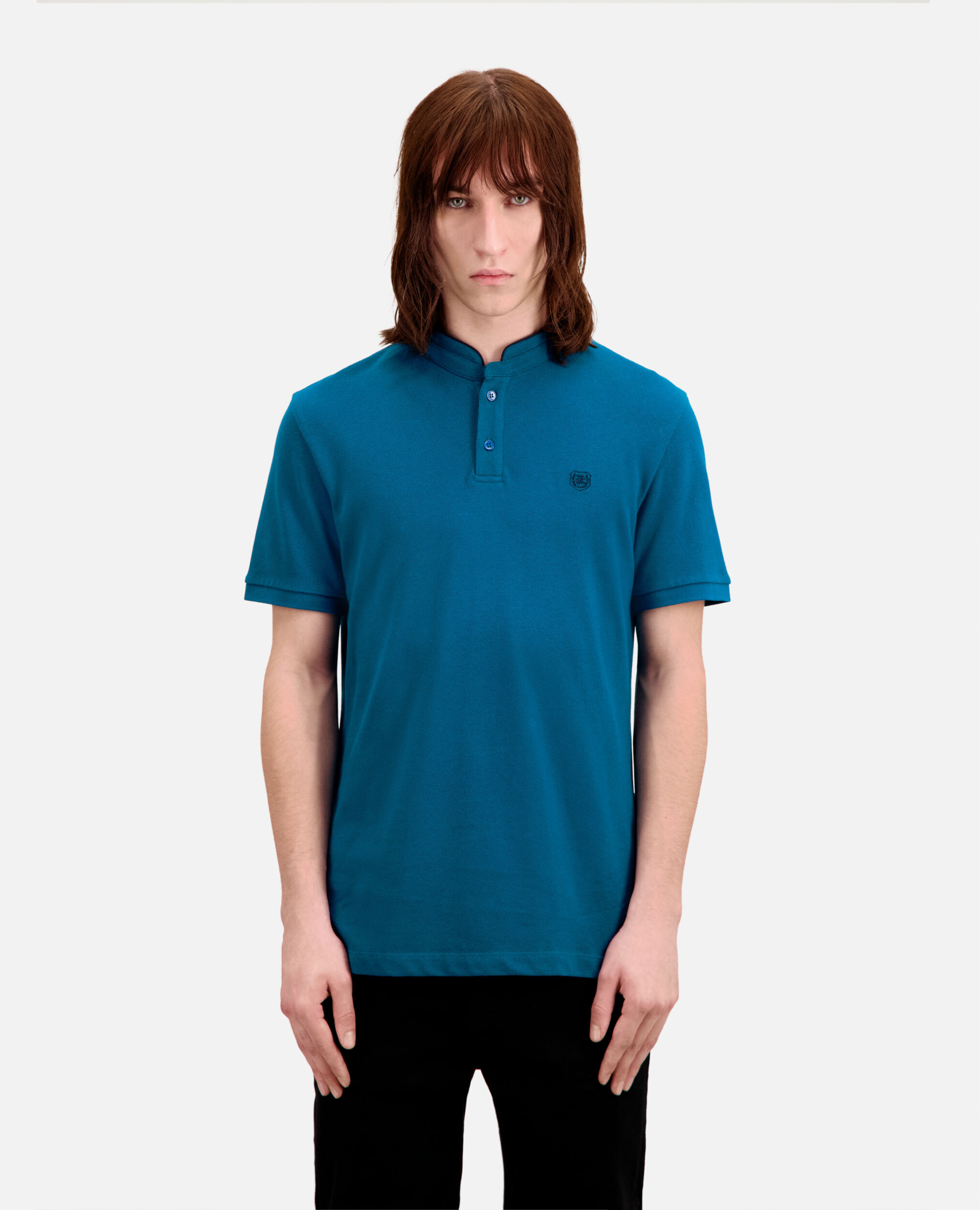 Blaues Poloshirt aus Baumwolle, MEDIUM BLUE, hi-res image number null
