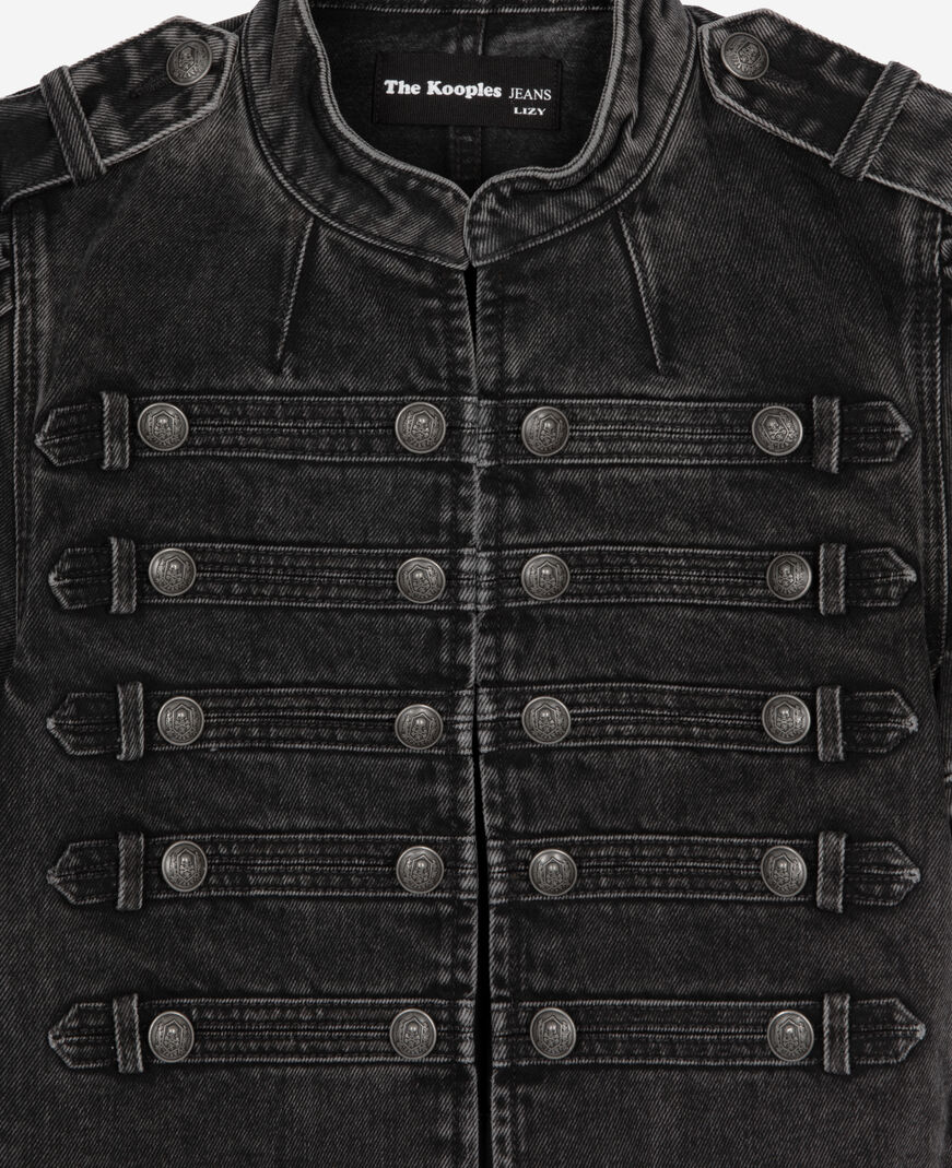 The Kooples WOMEN BLACK WASHED grey denim short-sleeved officer jacket