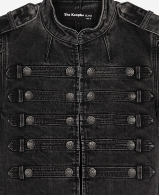 The Kooples WOMEN BLACK WASHED grey denim short-sleeved officer jacket