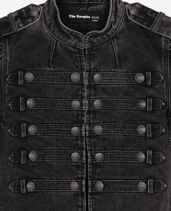 The Kooples FEMME BLACK WASHED veste manches courtes officier en denim grise