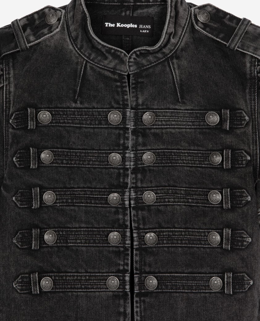 The Kooples WOMEN BLACK WASHED grey denim short-sleeved officer jacket