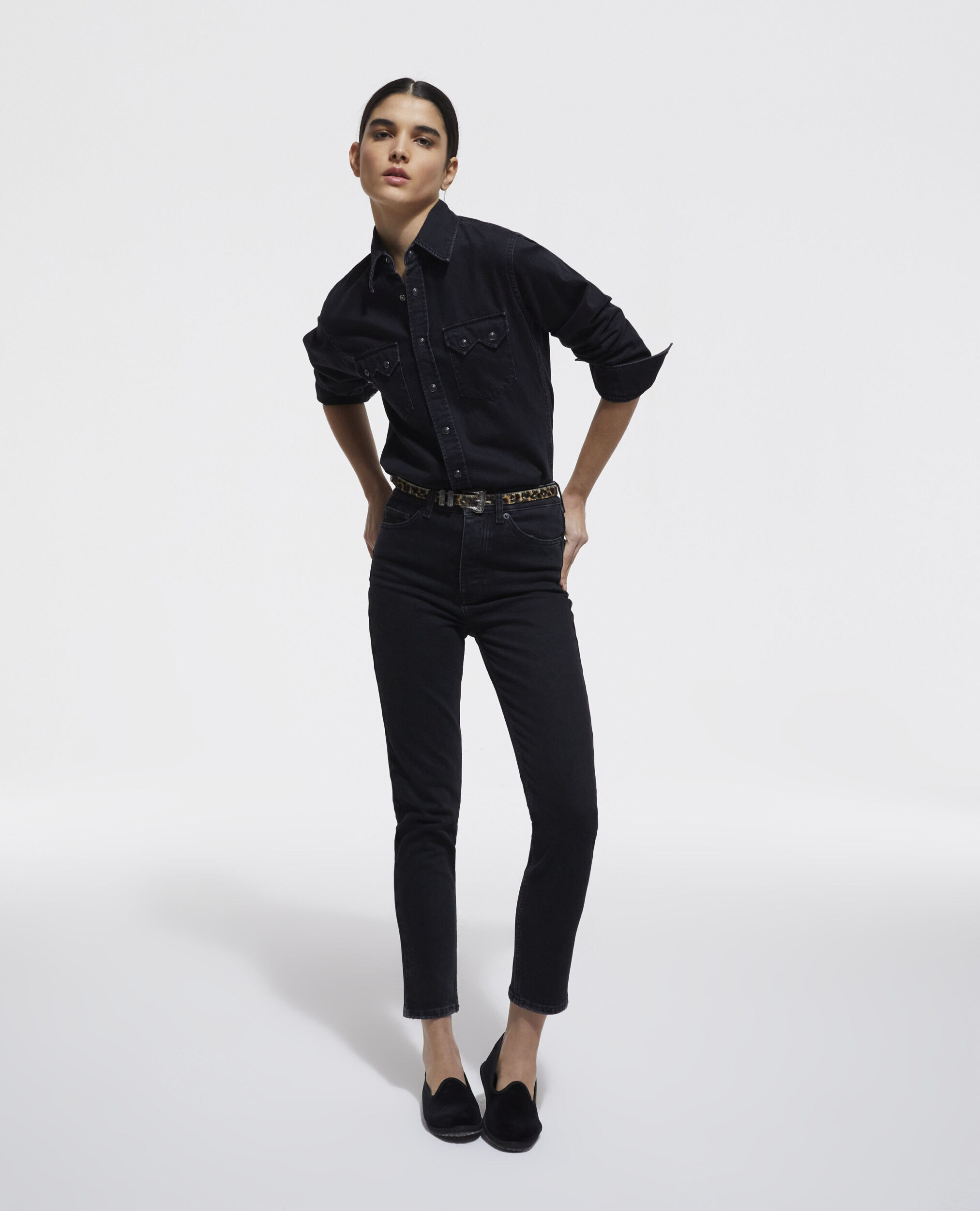 Black denim shirt, BLACK WASHED, hi-res image number null