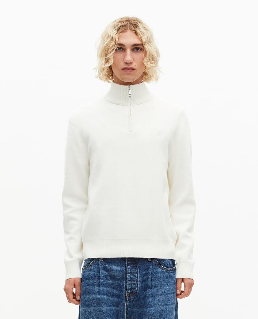 The Kooples HOMBRE ECRU su&eacute;ter de cuello redondo de lana color crudo de doble cara