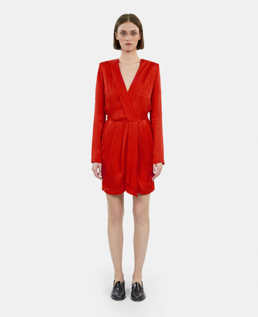 robe courte rouge à pois jacquard