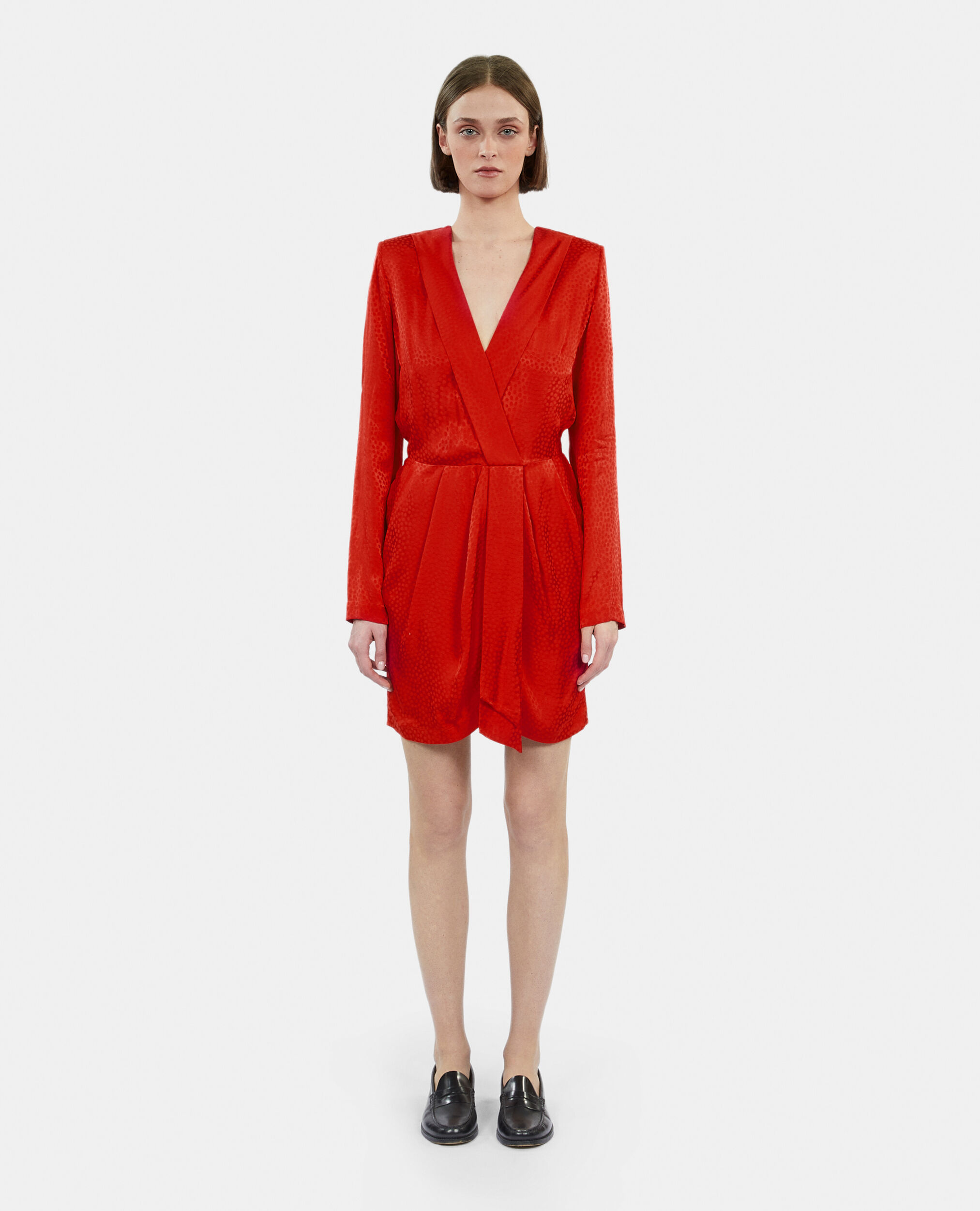 Vestido corto rojo lunares jacquard, ORIENTAL RED, hi-res image number null