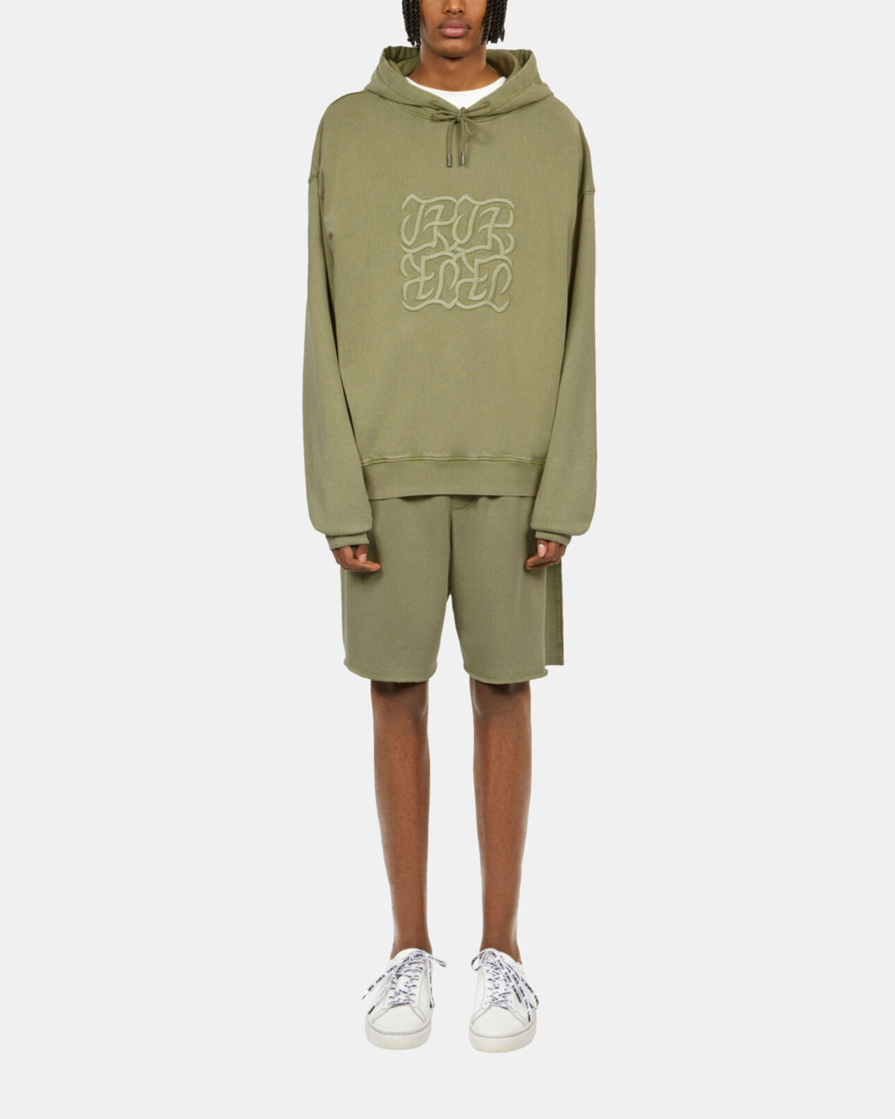 The Kooples HERREN KAKI GREY hellgrünes kapuzensweatshirt mit logo