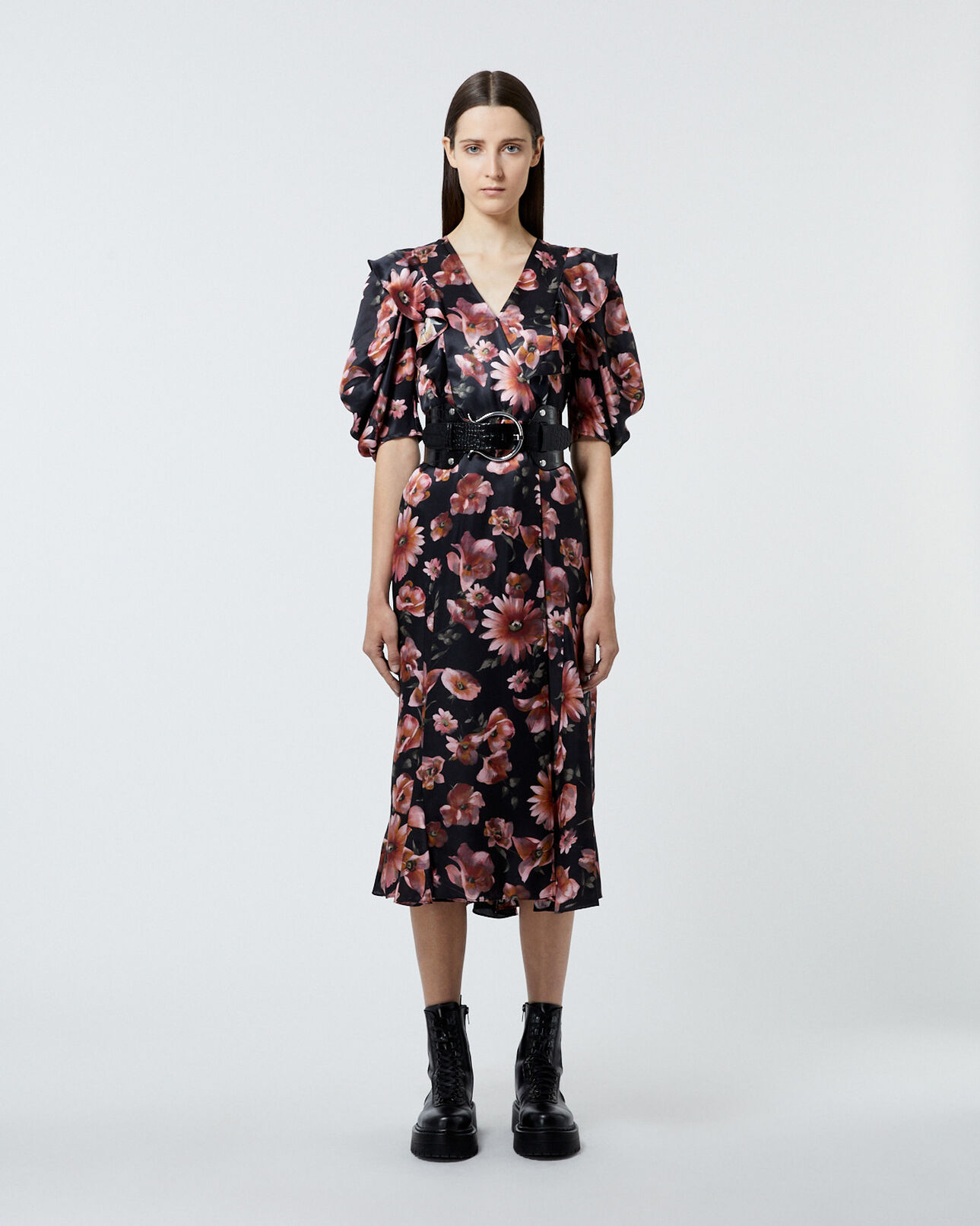 The Kooples FEMME BLACK robe portefeuille imprimée noire