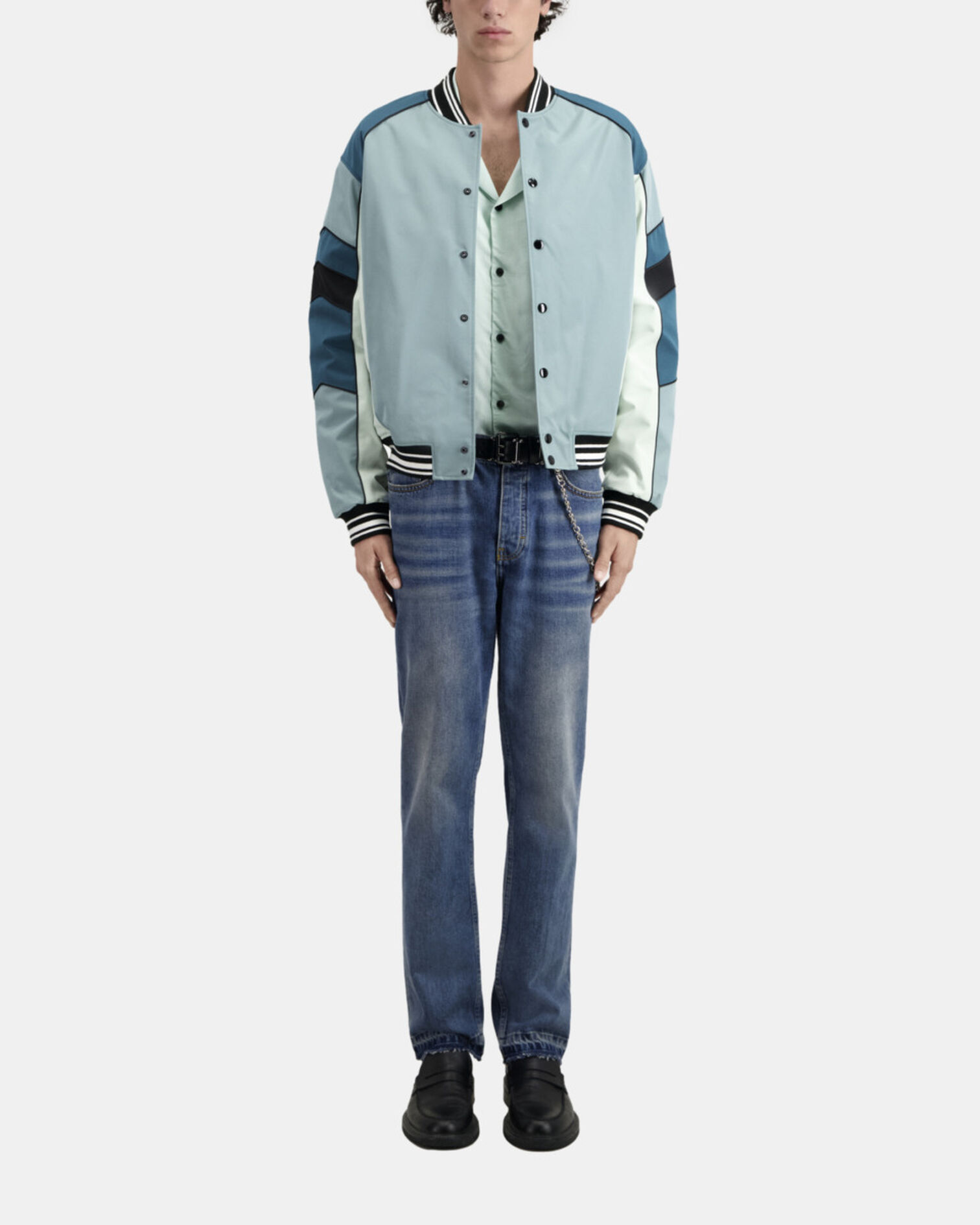 Blue and green jacket with patchwork, CELADON, hi-res image number null