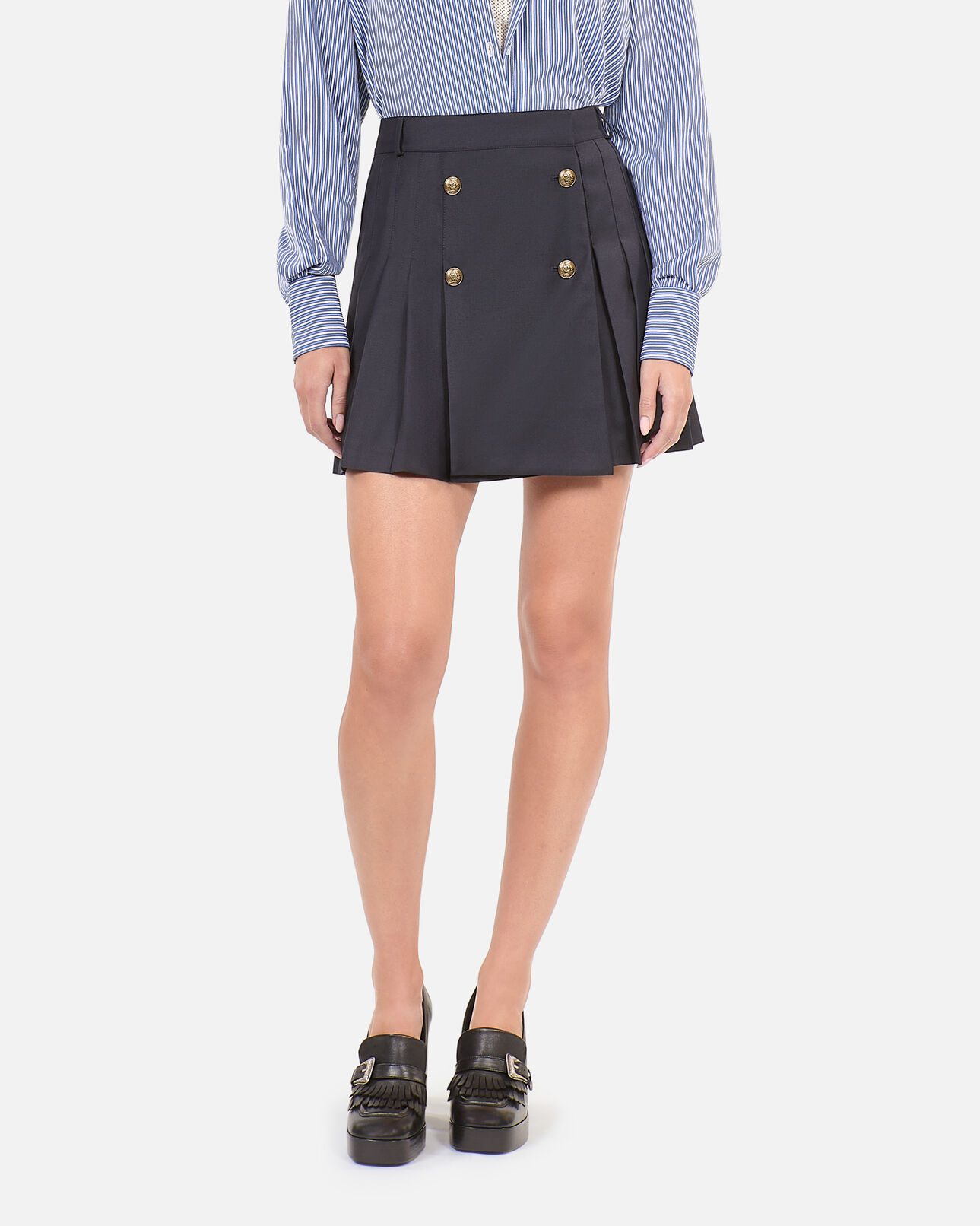 The Kooples WOMEN DARK NAVY short navy blue pleated skirt