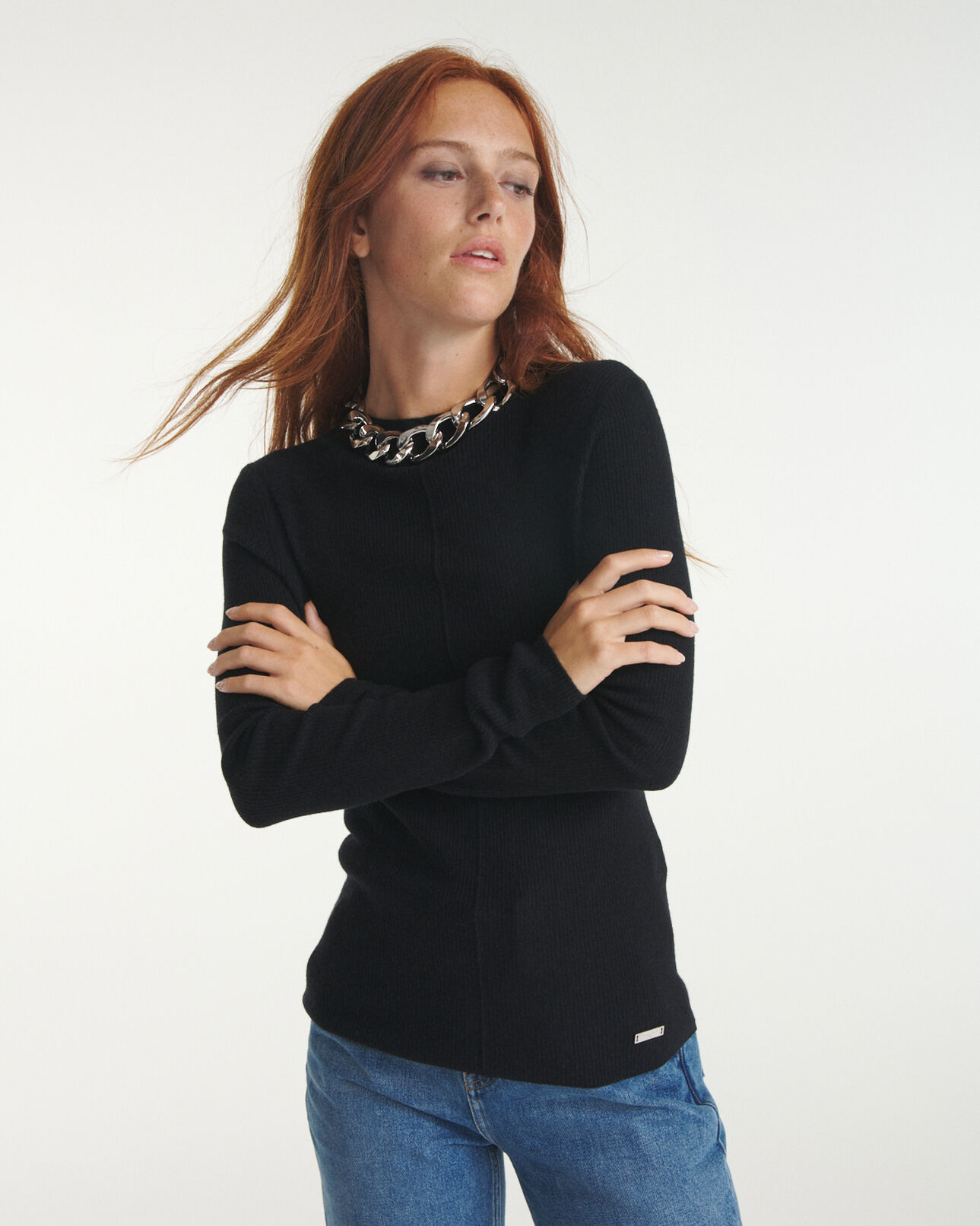 The Kooples FEMME BLACK pull fin laine cachemire noir ajusté