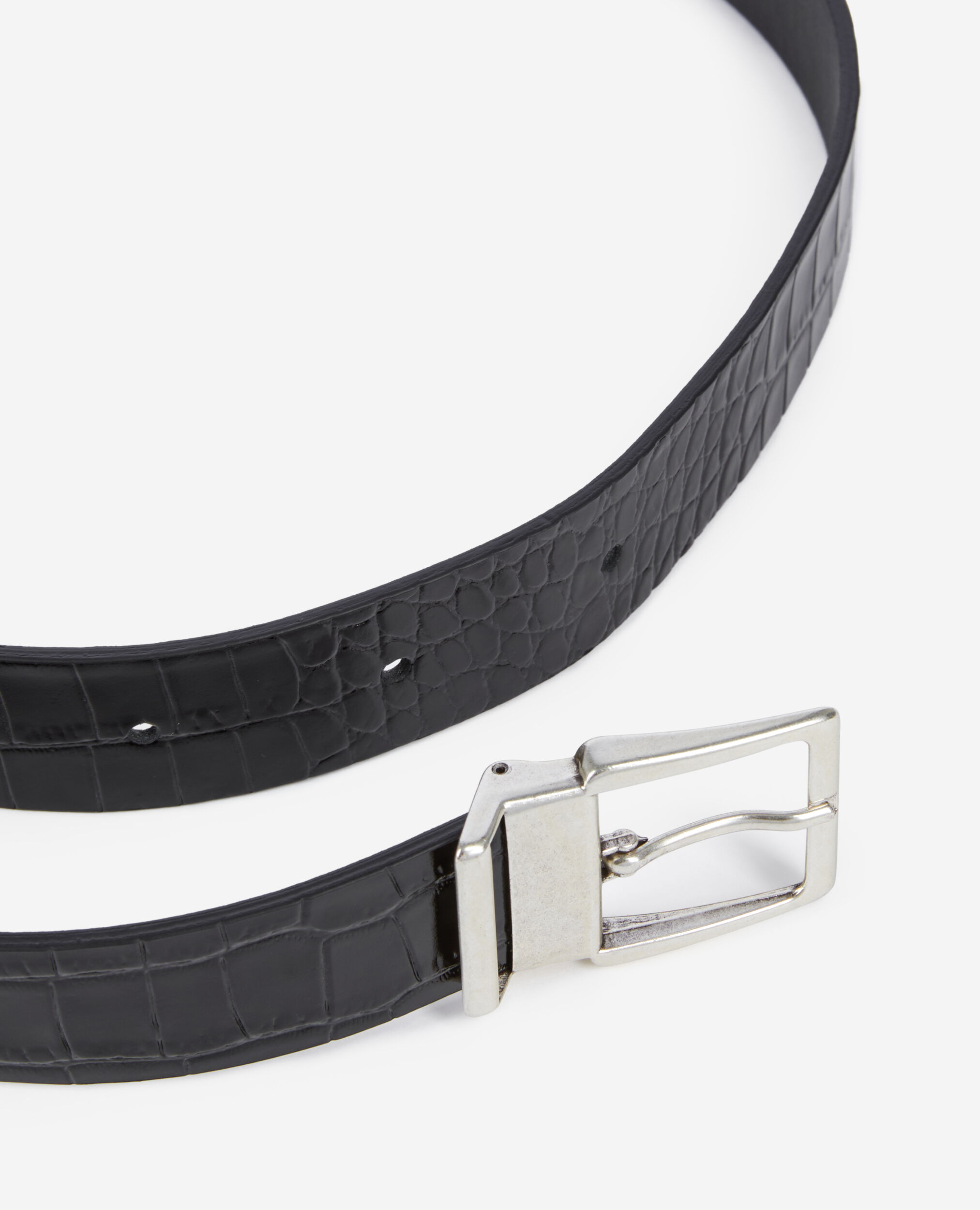 Black crocodile-effect leather belt