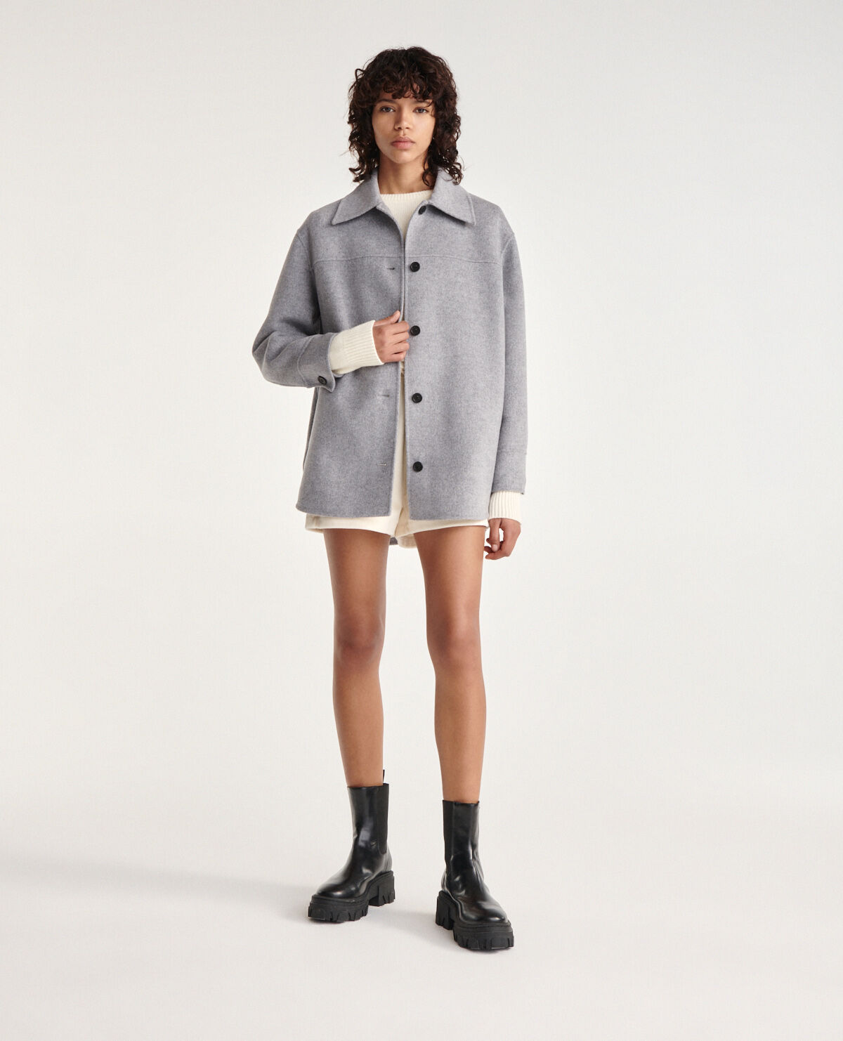 Veste laine double face gris col chemise The Kooples