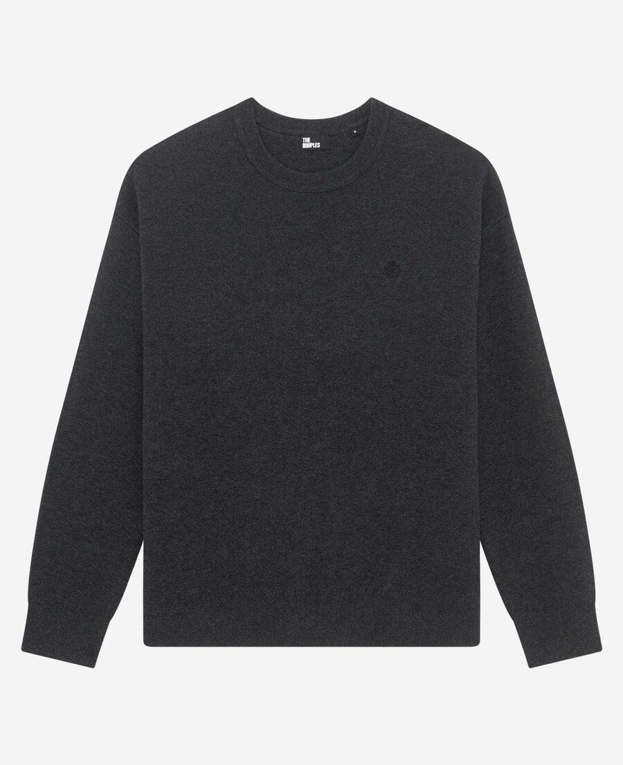 The Kooples MEN DARK GREY MELANGE grey double-sided wool crew neck sweater