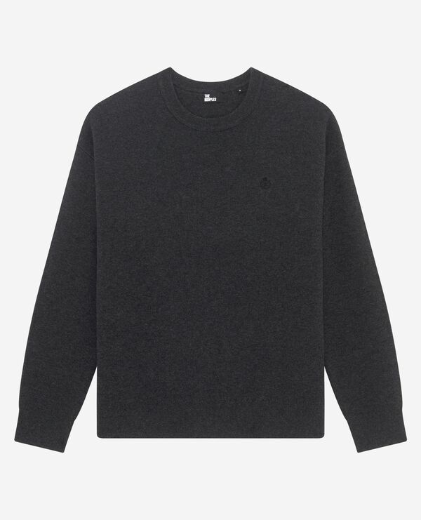 The Kooples HOMME DARK GREY MELANGE pull col rond en laine double face gris