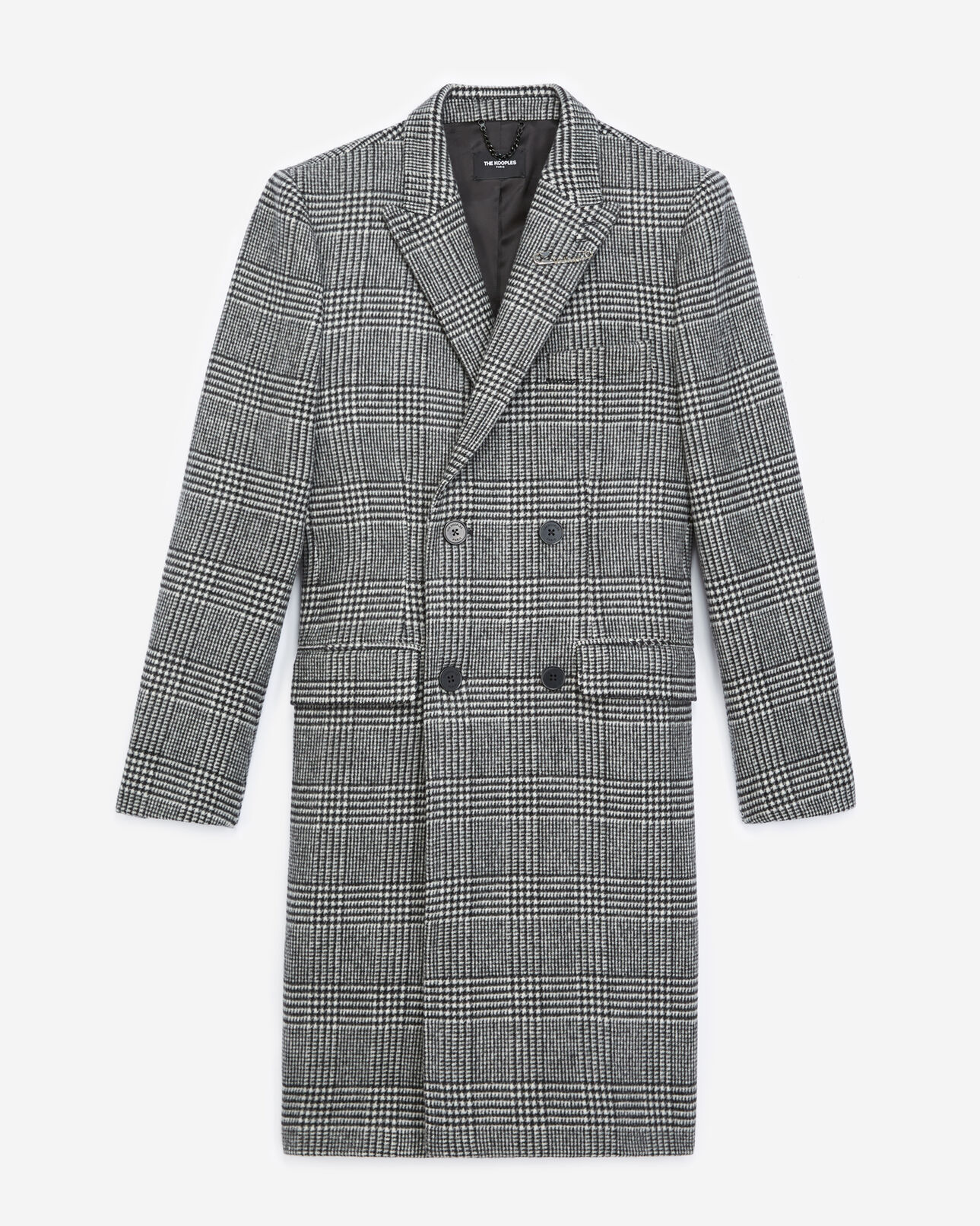 The Kooples HOMME BLACK WHITE manteau noir et blanc laine imprimée
