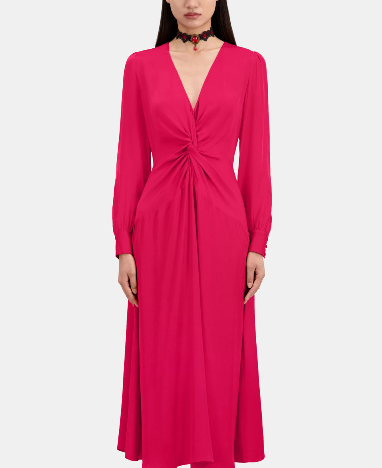 The Kooples FEMME CHERRY robe longue rouge avec nœud