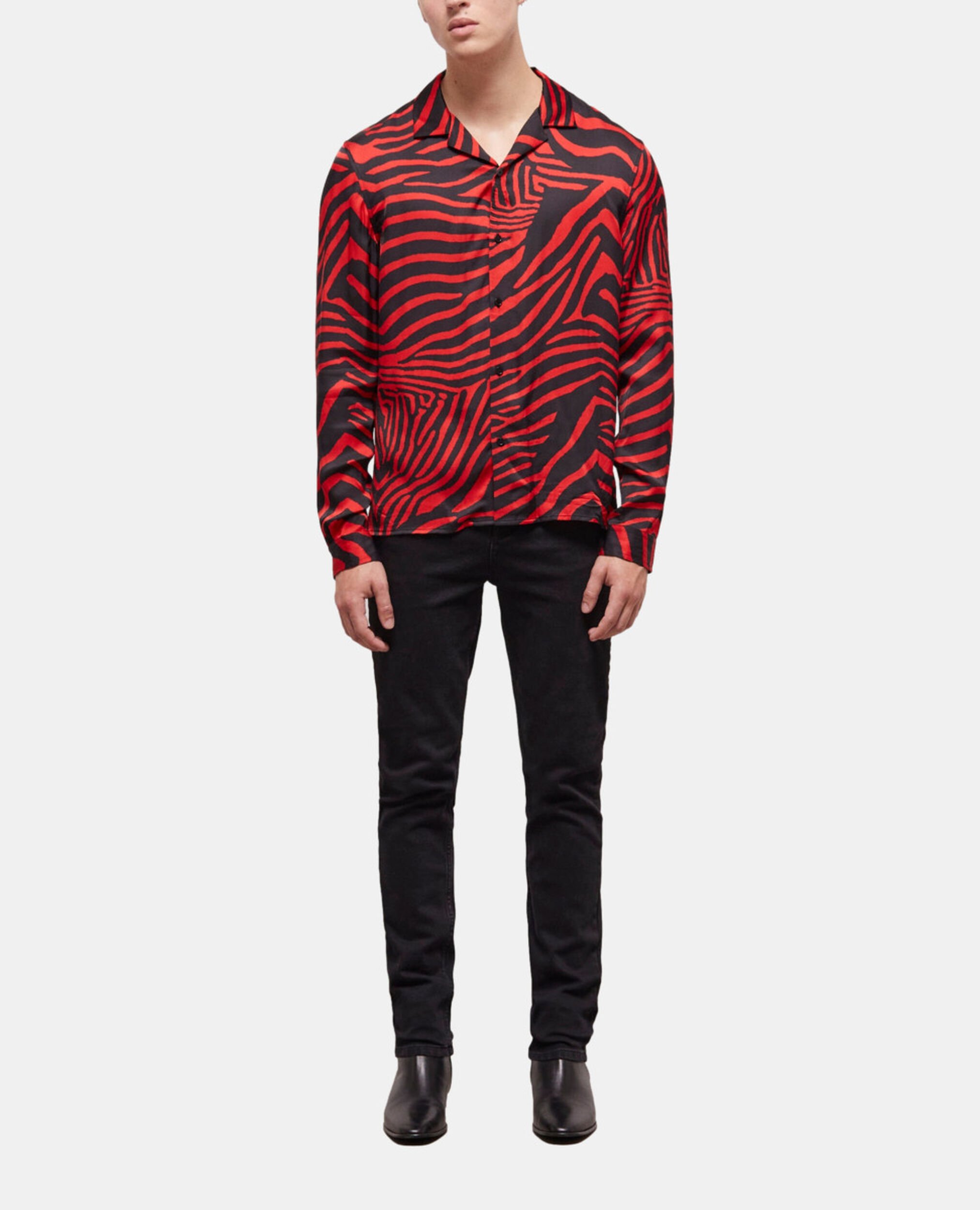 Chemise col hawaïen imprimée rouge, BLACK - RED, hi-res image number null