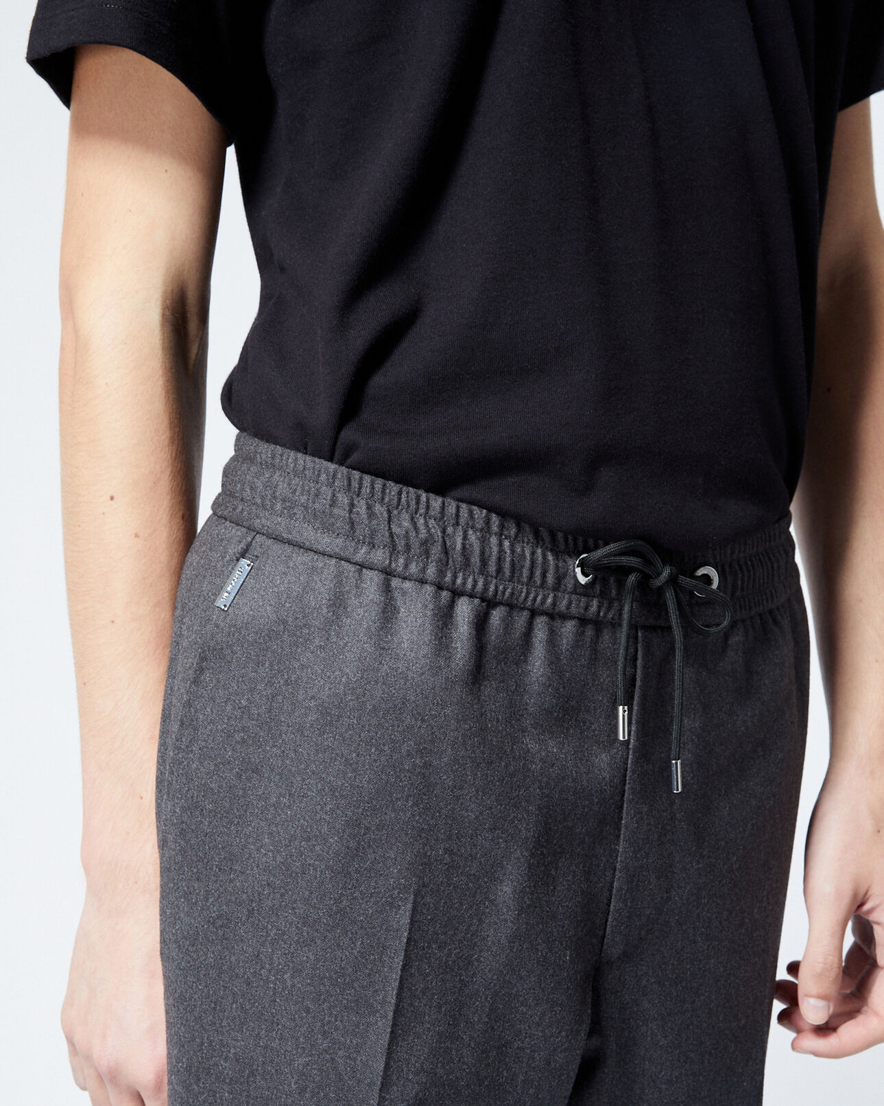 The Kooples MEN DARK GREY grey wool trousers with elastic band