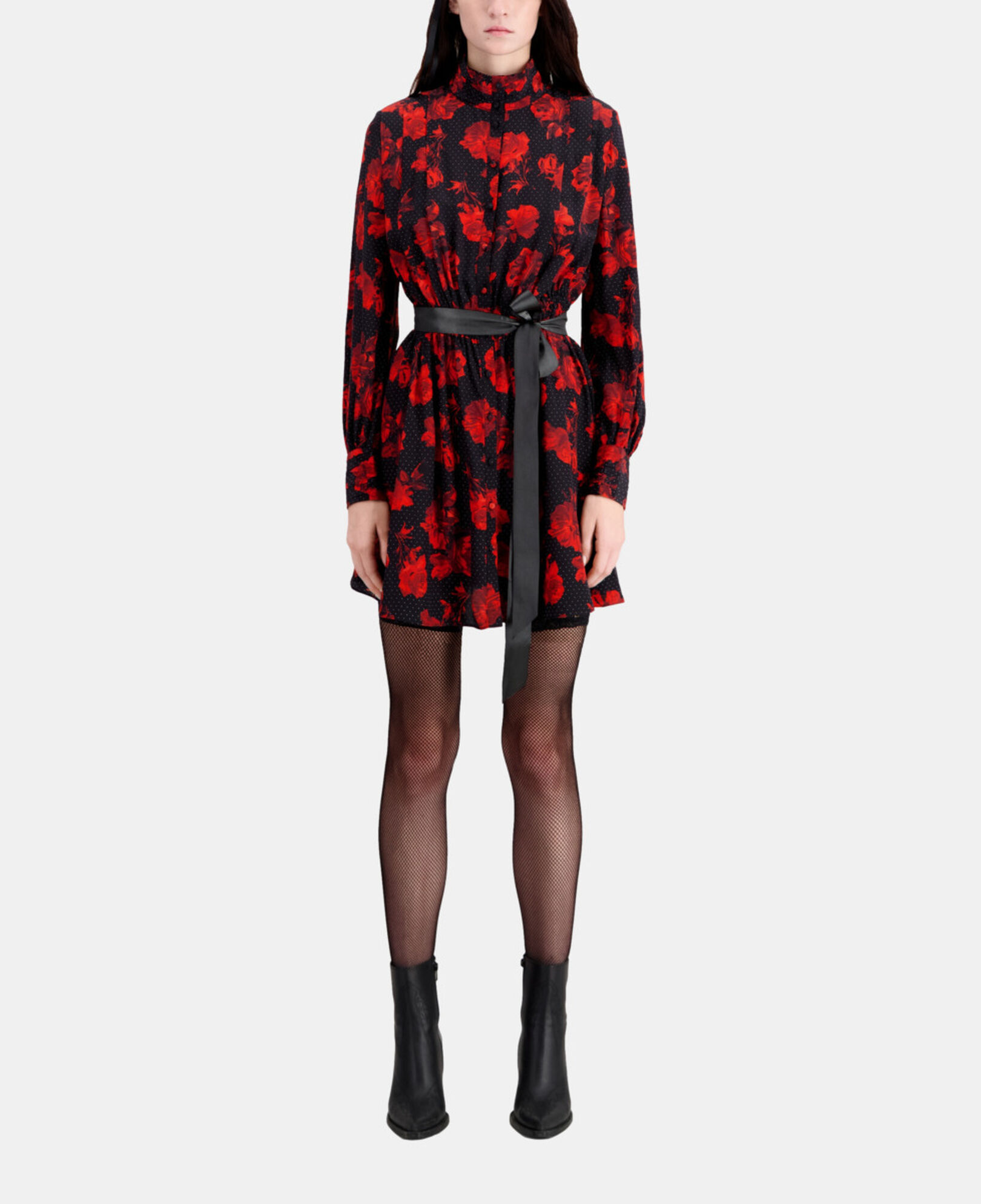 The Kooples DAMEN BLACK - RED kurzes hemdkleid aus seide mit print