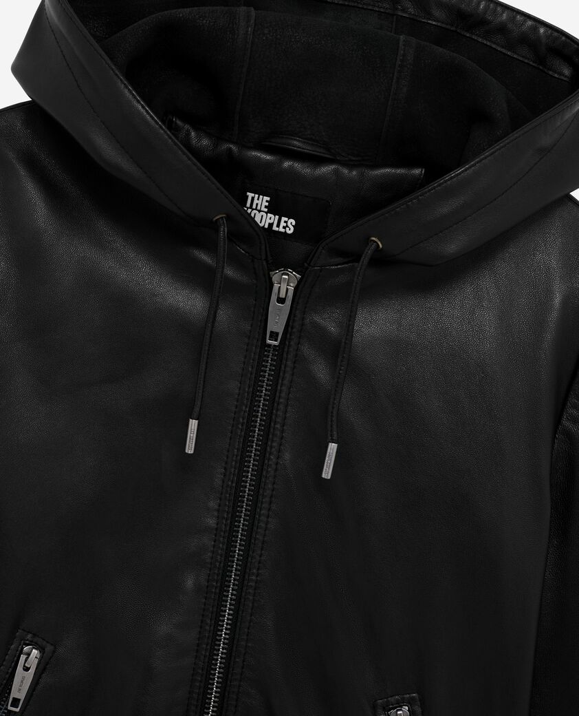 The Kooples WOMEN BLACK black leather hooded jacket