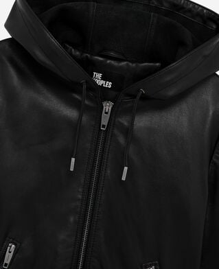 The Kooples WOMEN BLACK black leather hooded jacket