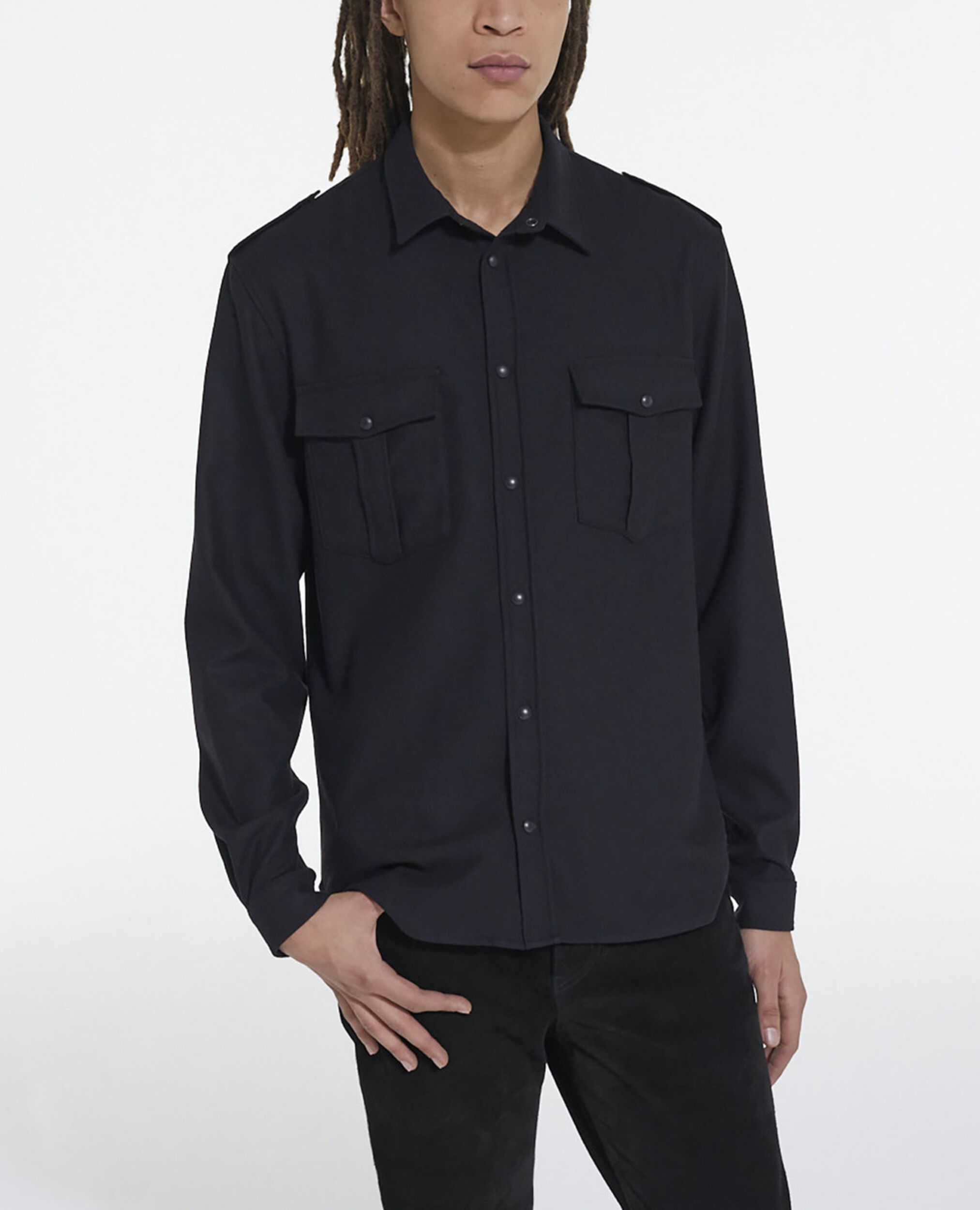 Black shirt with classic collar, BLACK, hi-res image number null