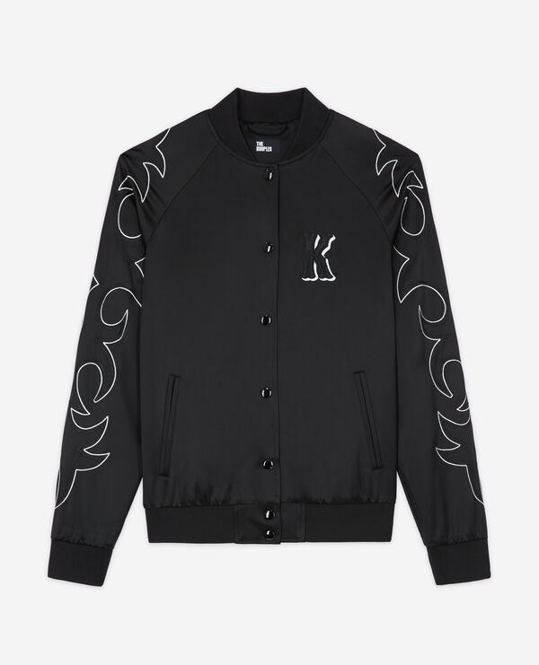 black teddy jacket with western-style embroidery