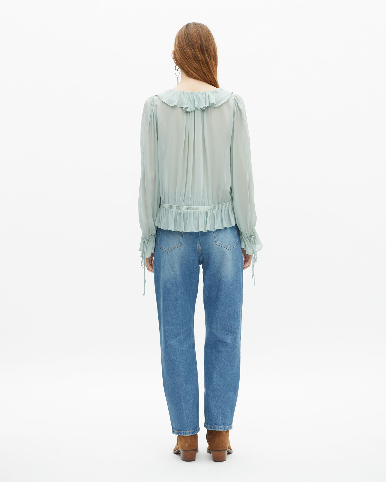 Blue ruffled blouse, BLUE/GREEN, hi-res image number null