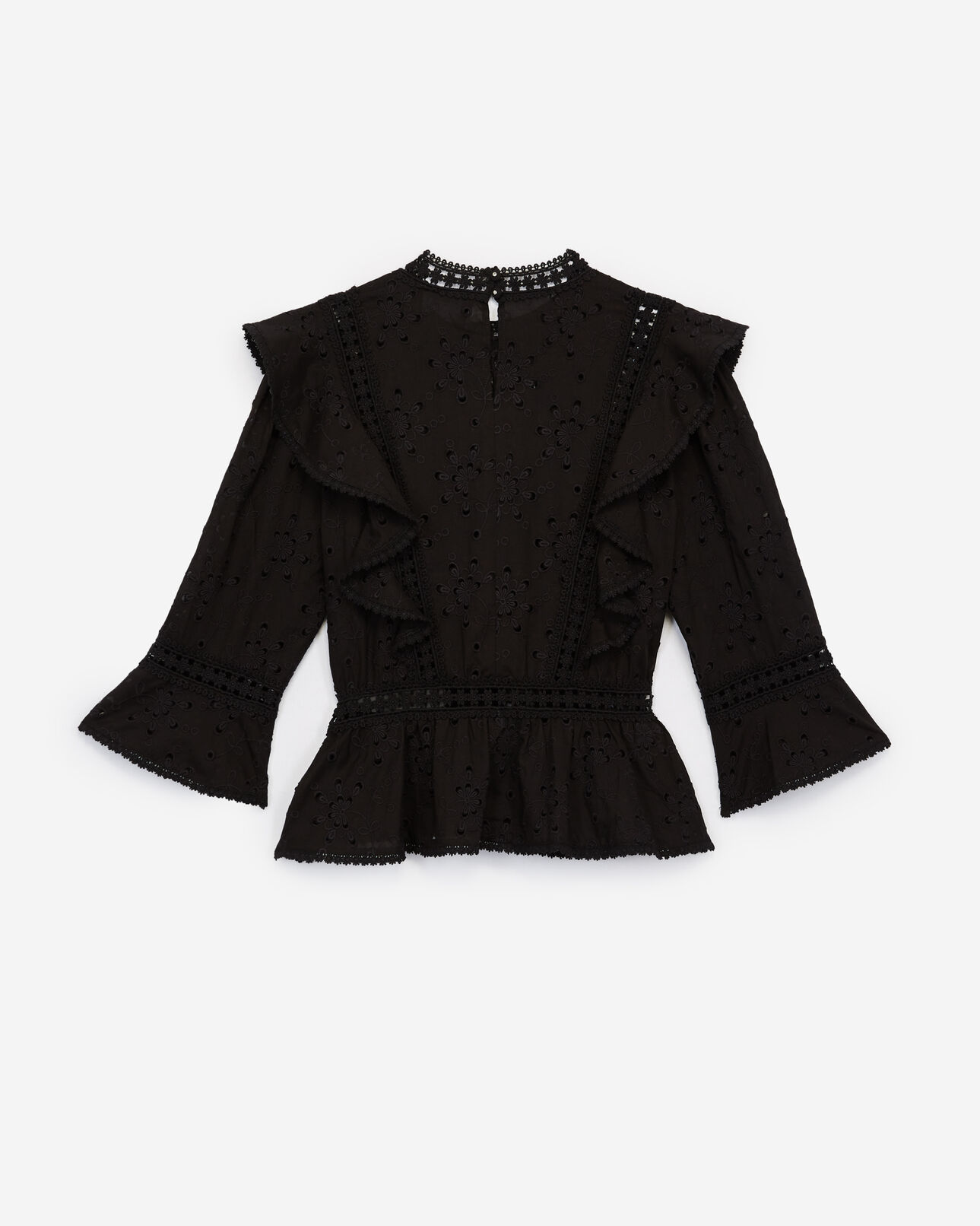 The Kooples FEMME BLACK top brodé noir manches longues à basque