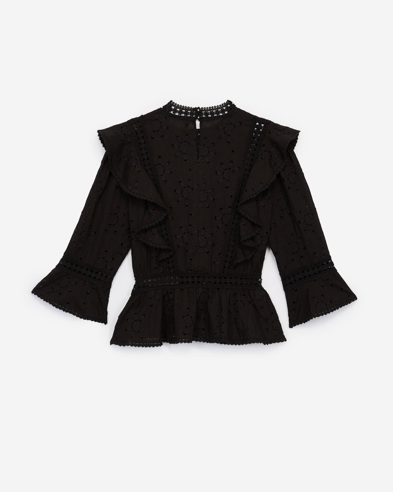 The Kooples FEMME BLACK top brodé noir manches longues à basque