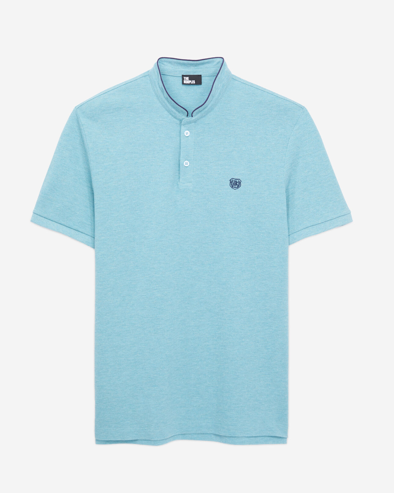 The Kooples MEN LIGHT BLUE MELANGE blue officer collar polo shirt