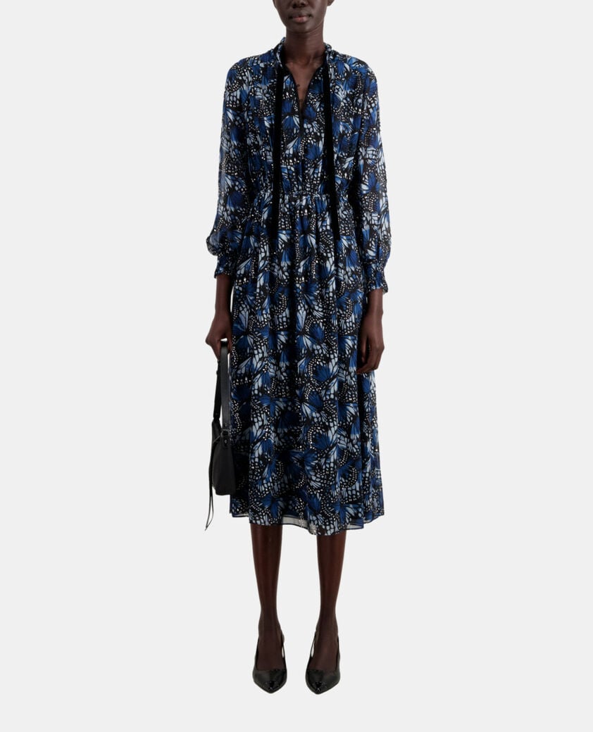 The Kooples WOMEN BLUE long printed dress with pleating