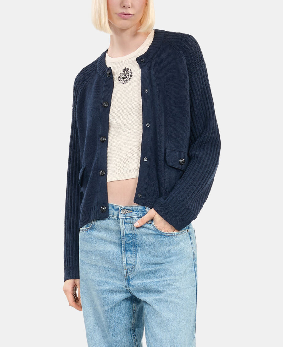 The Kooples DAMEN DARK BLUE marineblaue strickjacke aus wolle