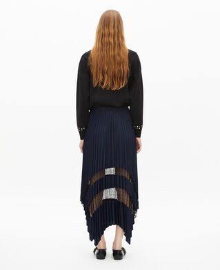 The Kooples FEMME NAVY jupe longue plissée bleu marine