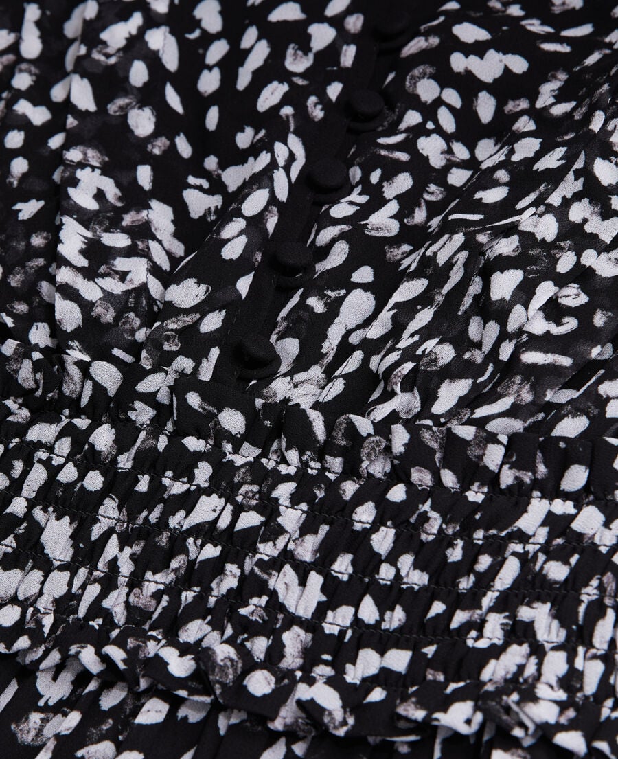 The Kooples DAMEN BLACK WHITE kurzes kleid mit print und gesmokten details