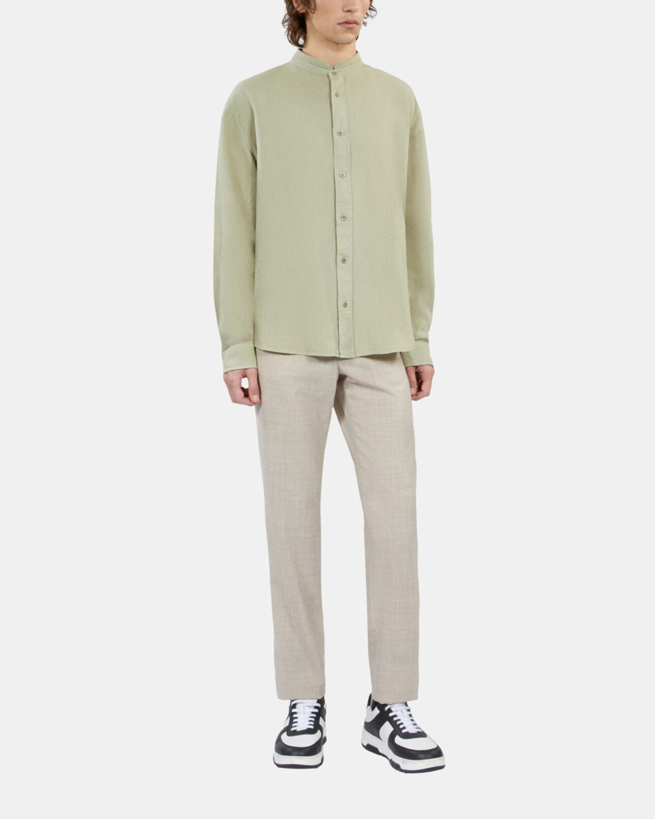 The Kooples MEN KAKI GREY light green cotton and linen shirt