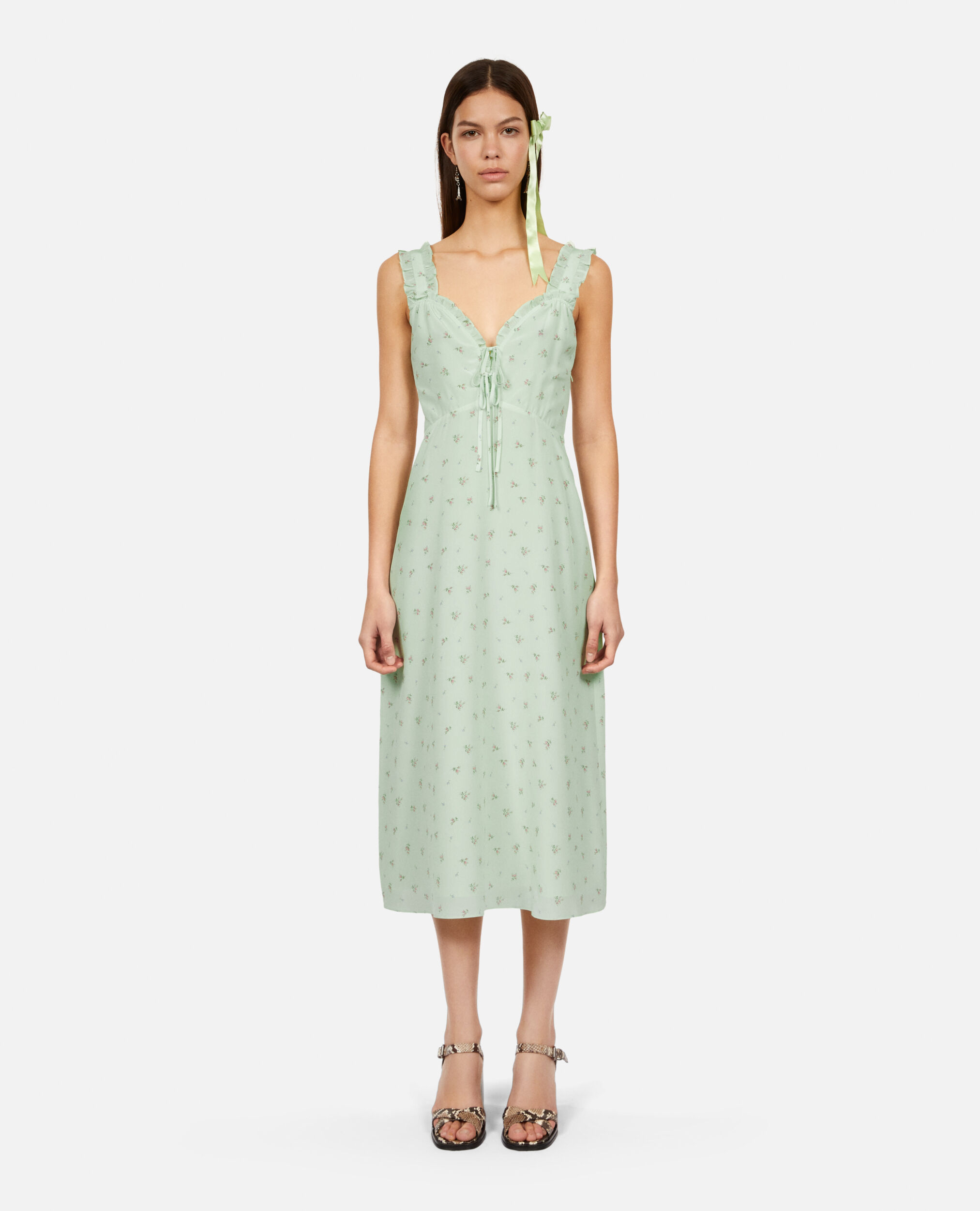 Langes Kleid mit Print, GREEN, hi-res image number null