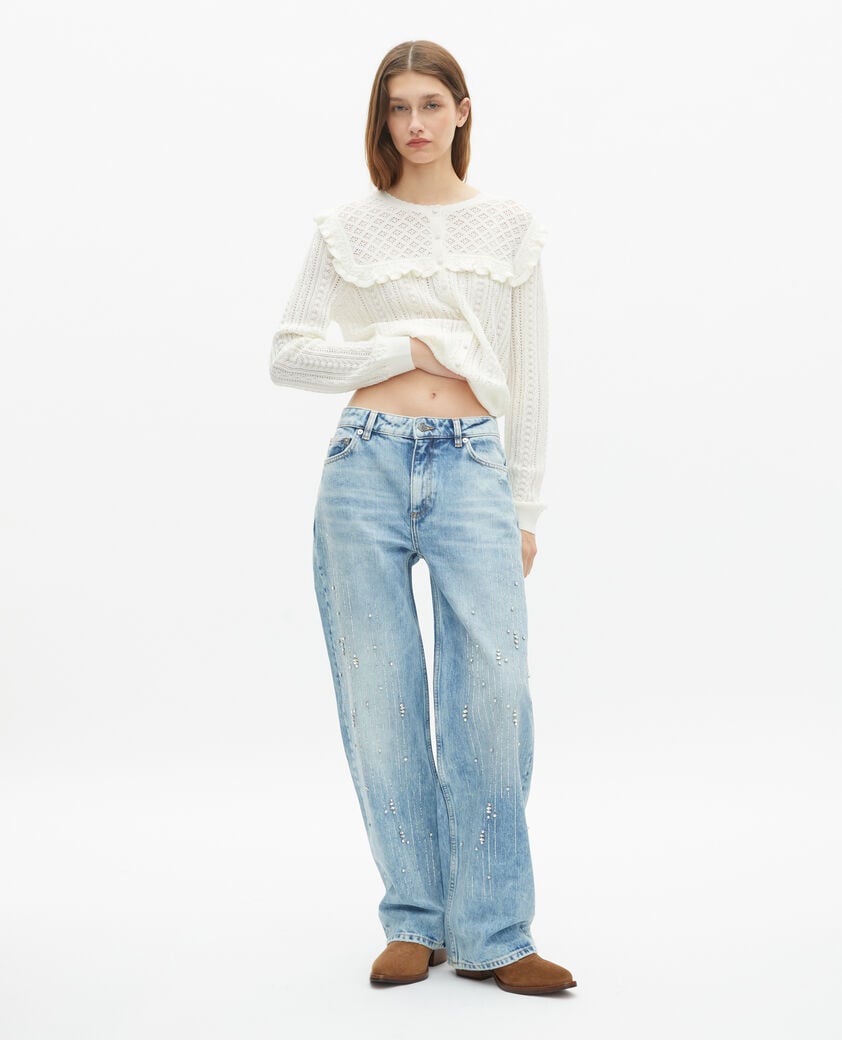 The Kooples FEMME ECRU cardigan avec volants en laine mérinos écru