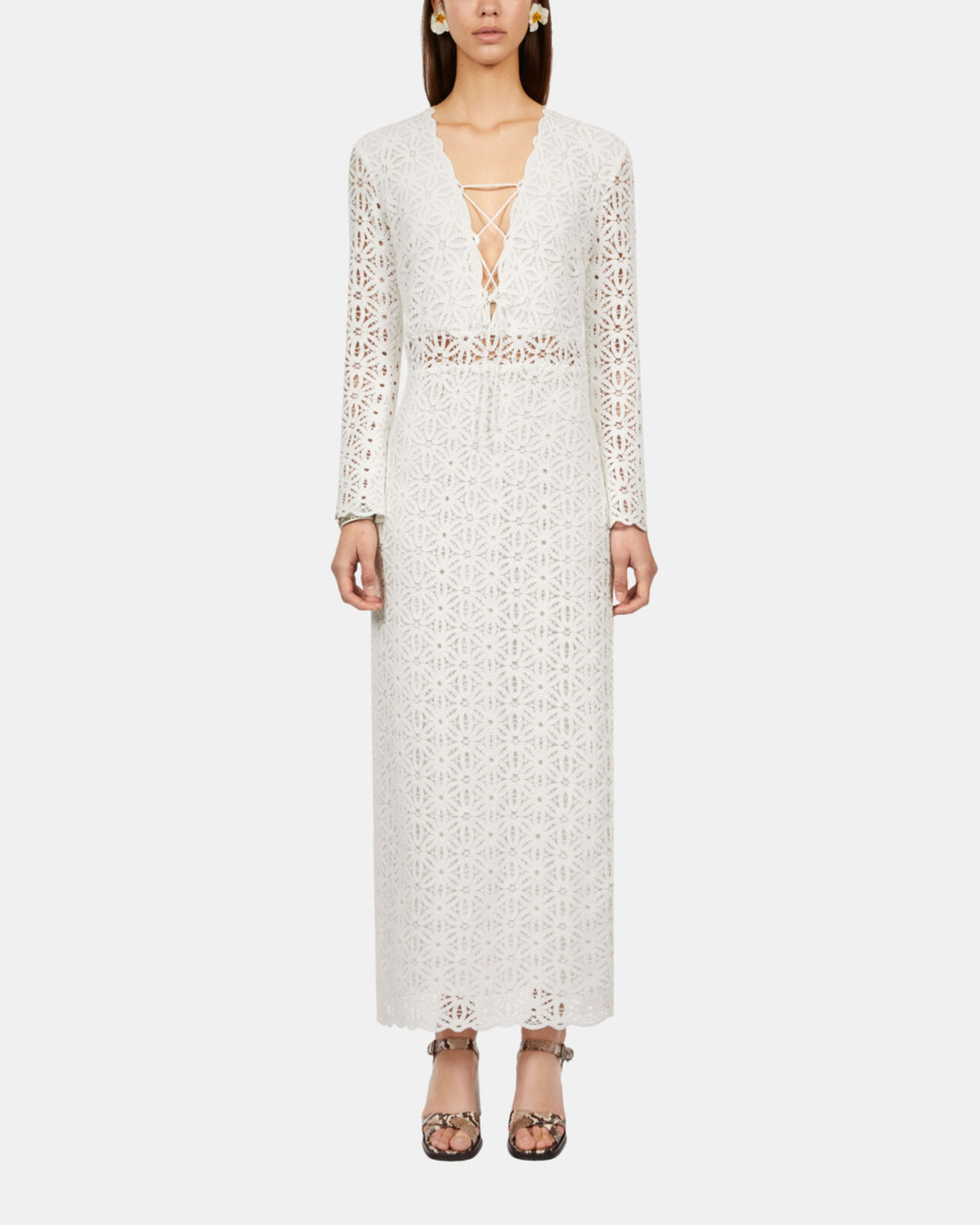 The Kooples MUJER WHITE vestido largo blanco guipur