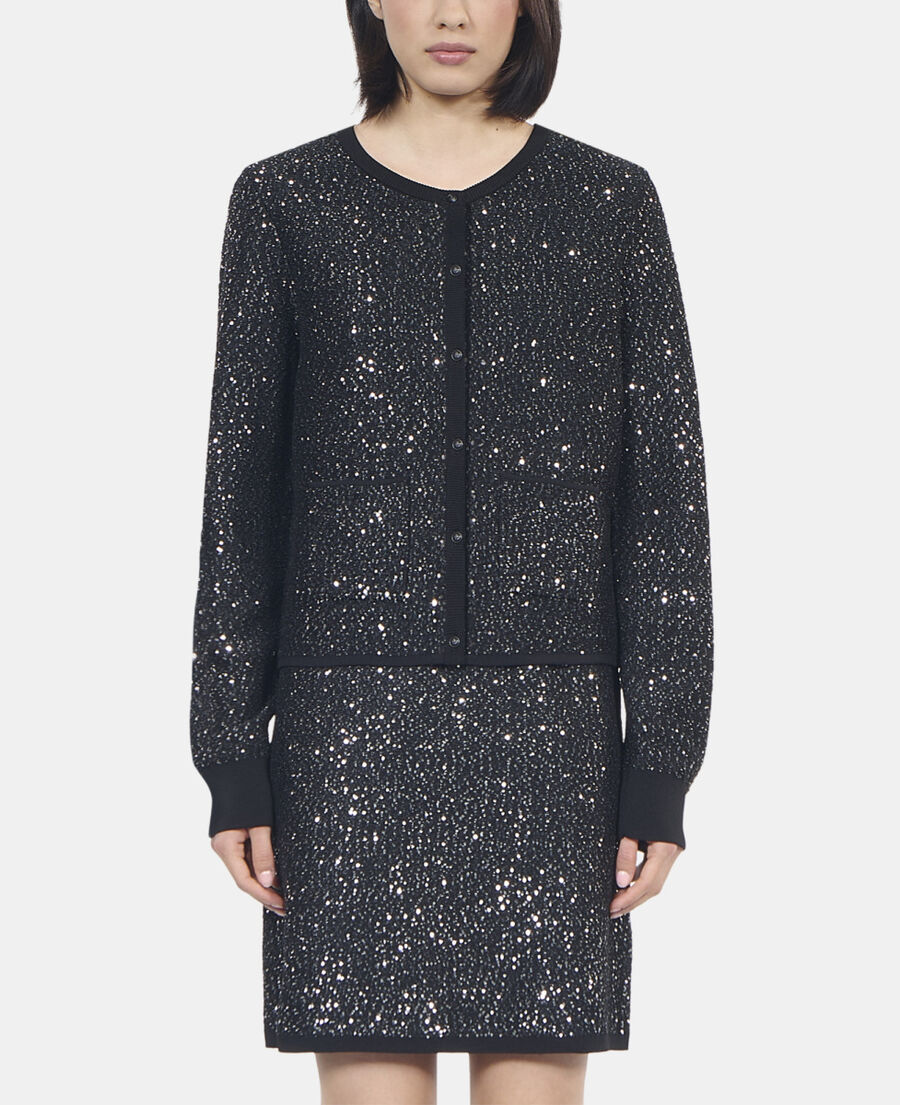 The Kooples FEMME BLACK cardigan &agrave; sequins en maille noire