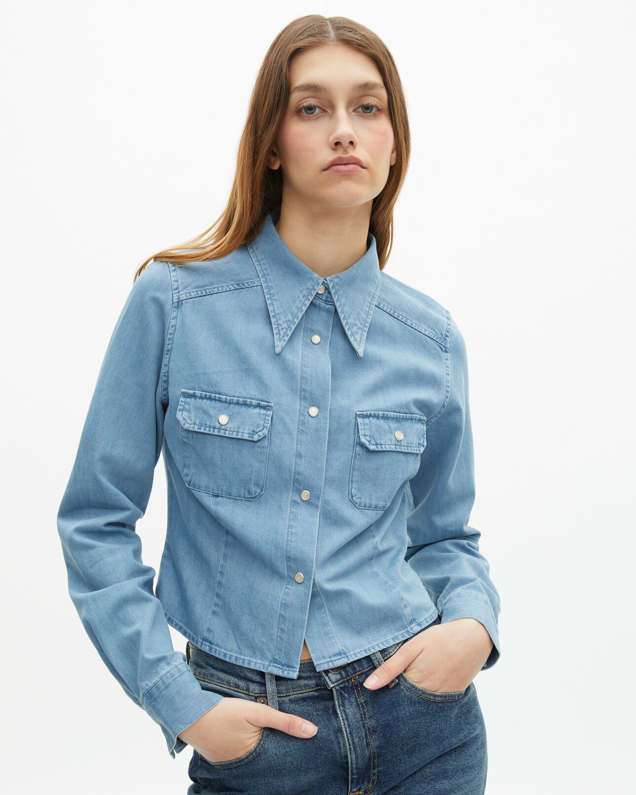 The Kooples WOMEN BABY BLUE denim shirt