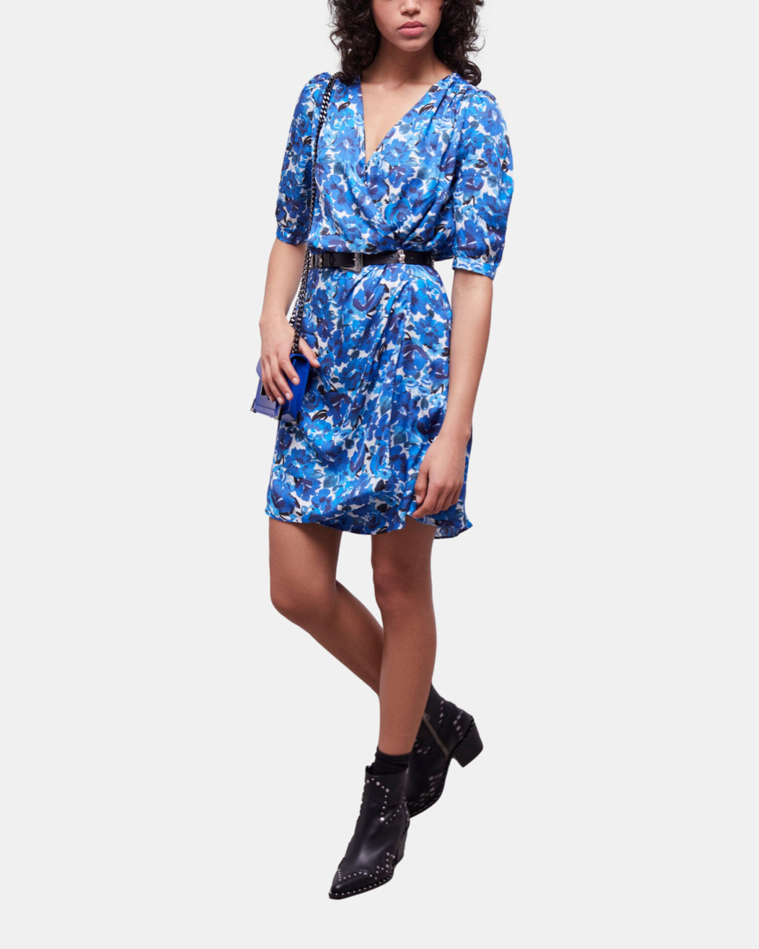 Short printed wrap dress, BLUE WHITE, hi-res image number null