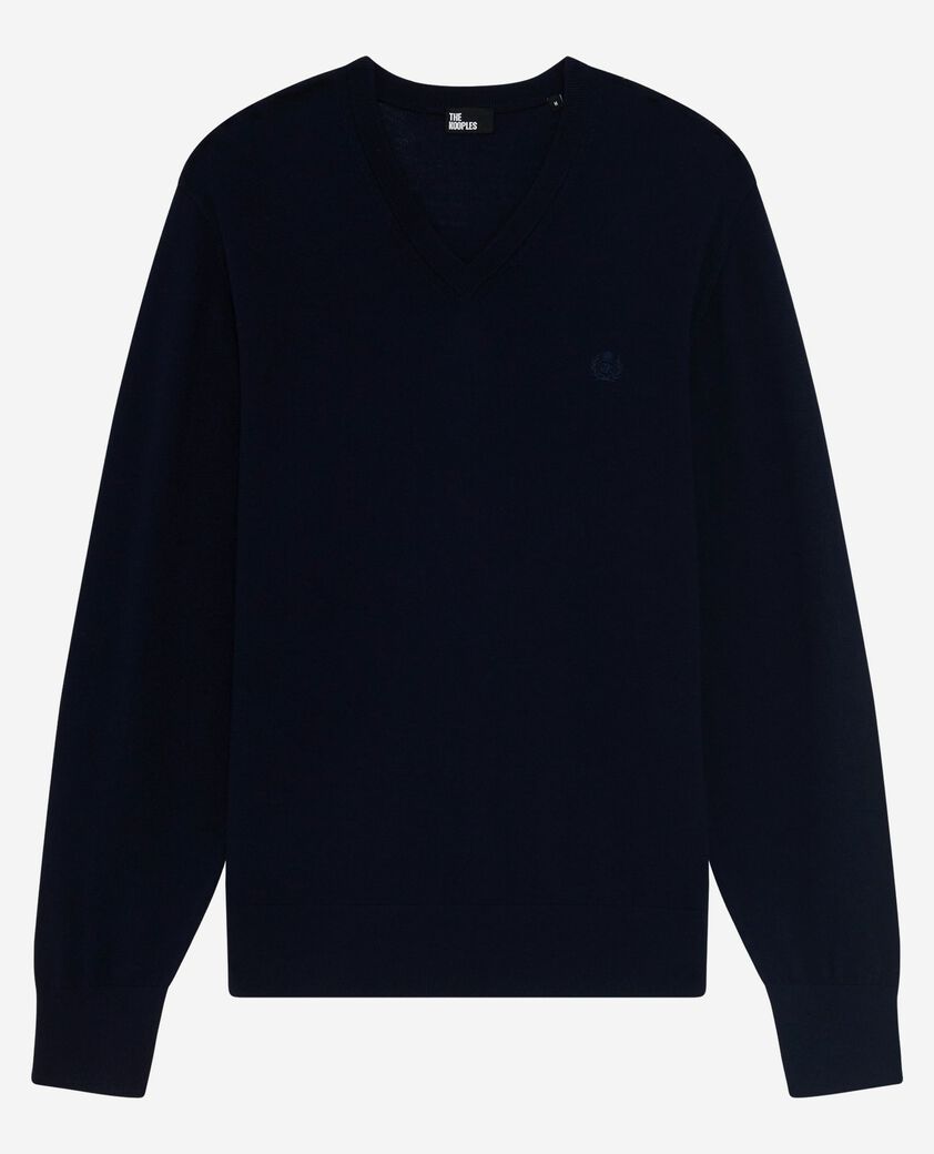 The Kooples MEN NAVY v-neck sweater in navy merino wool