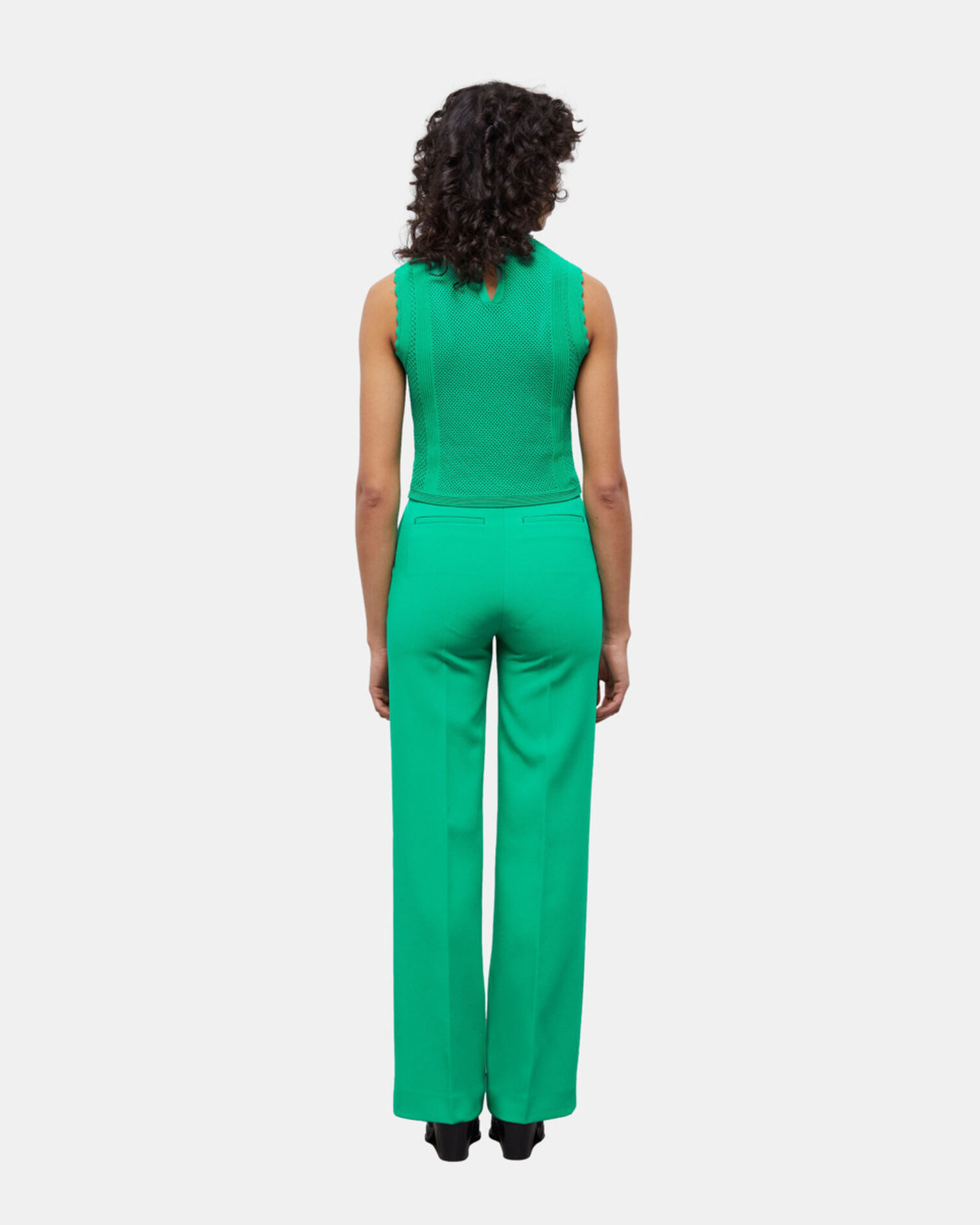 Green short openwork knit top, GREEN, hi-res image number null