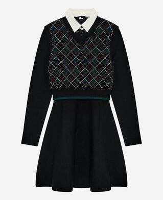 The Kooples FEMME BLACK DARK GREEN robe courte en maille à carreaux noire