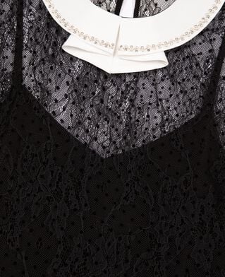 The Kooples F BLACK short dress in black plumetis lace and rhinestones