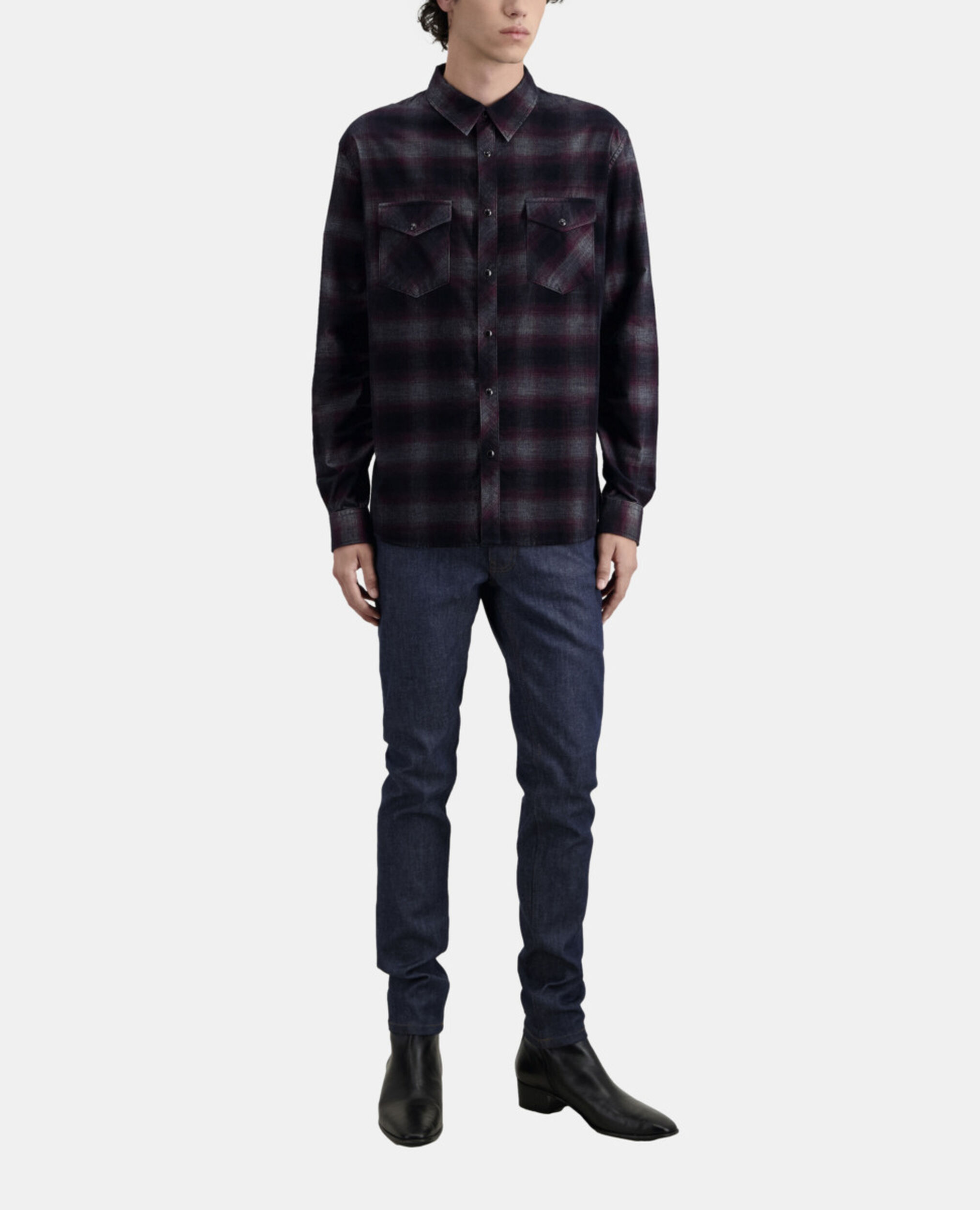 Black and burgundy checkered shirt, BLACK / BURGUNDY, hi-res image number null