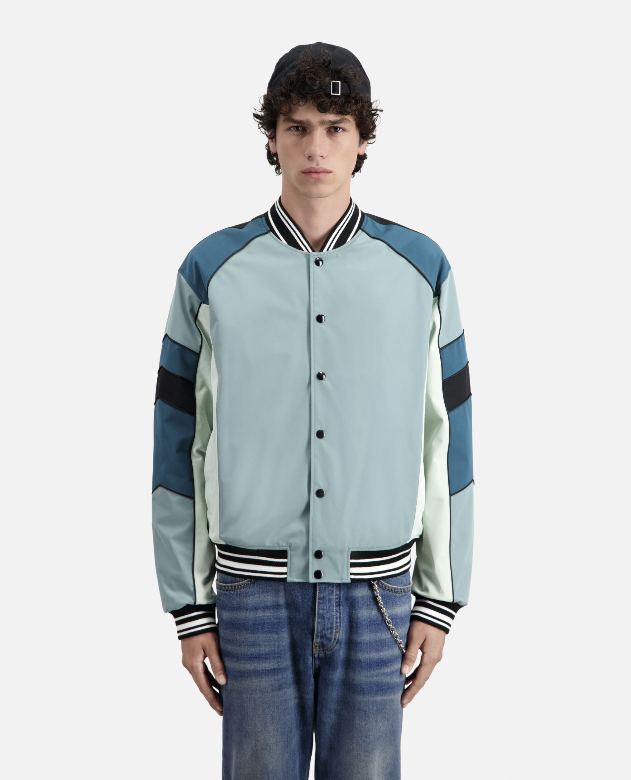 Blue and green jacket with patchwork, CELADON, hi-res image number null