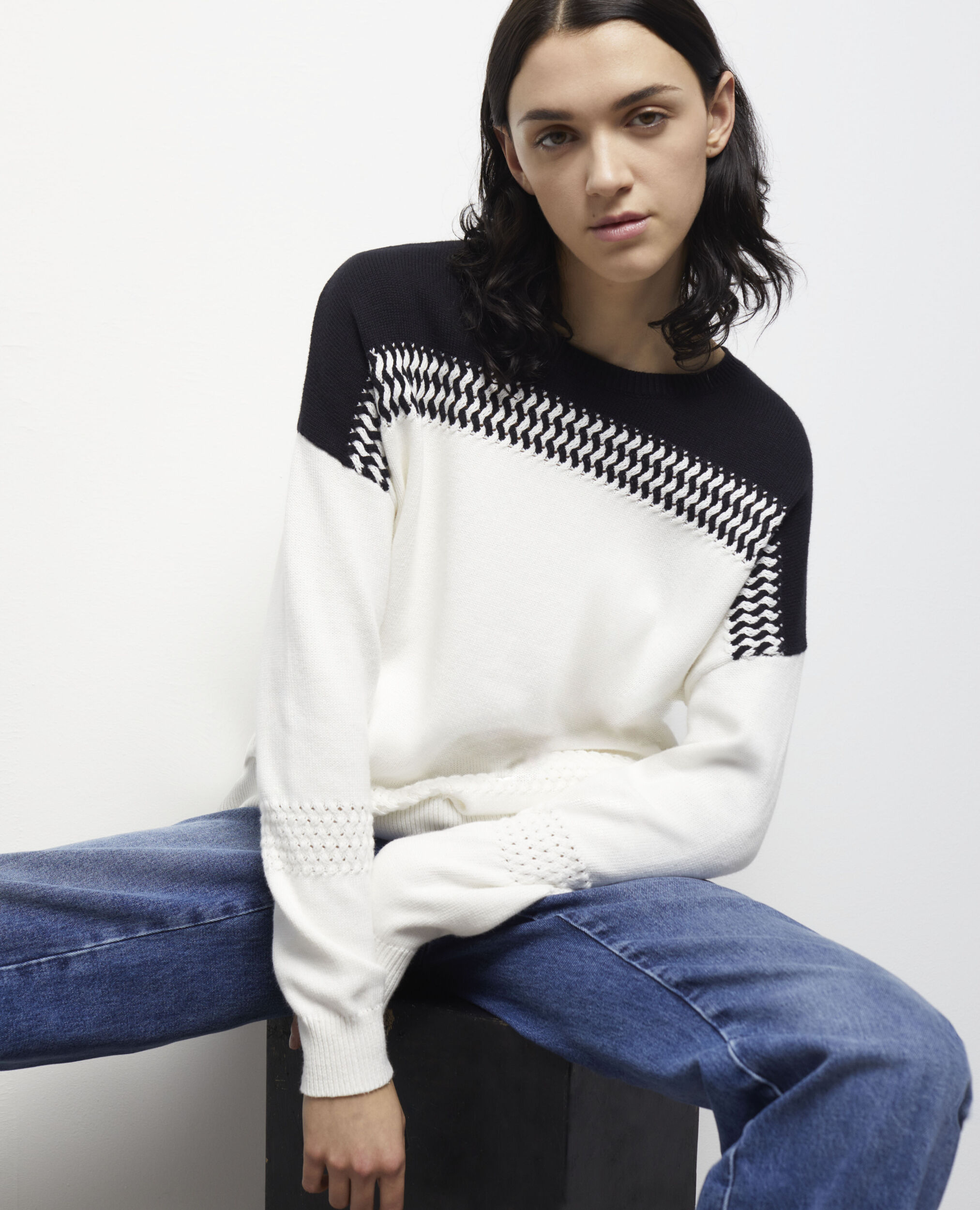 Two-tone jumper, WHITE / BLACK, hi-res image number null